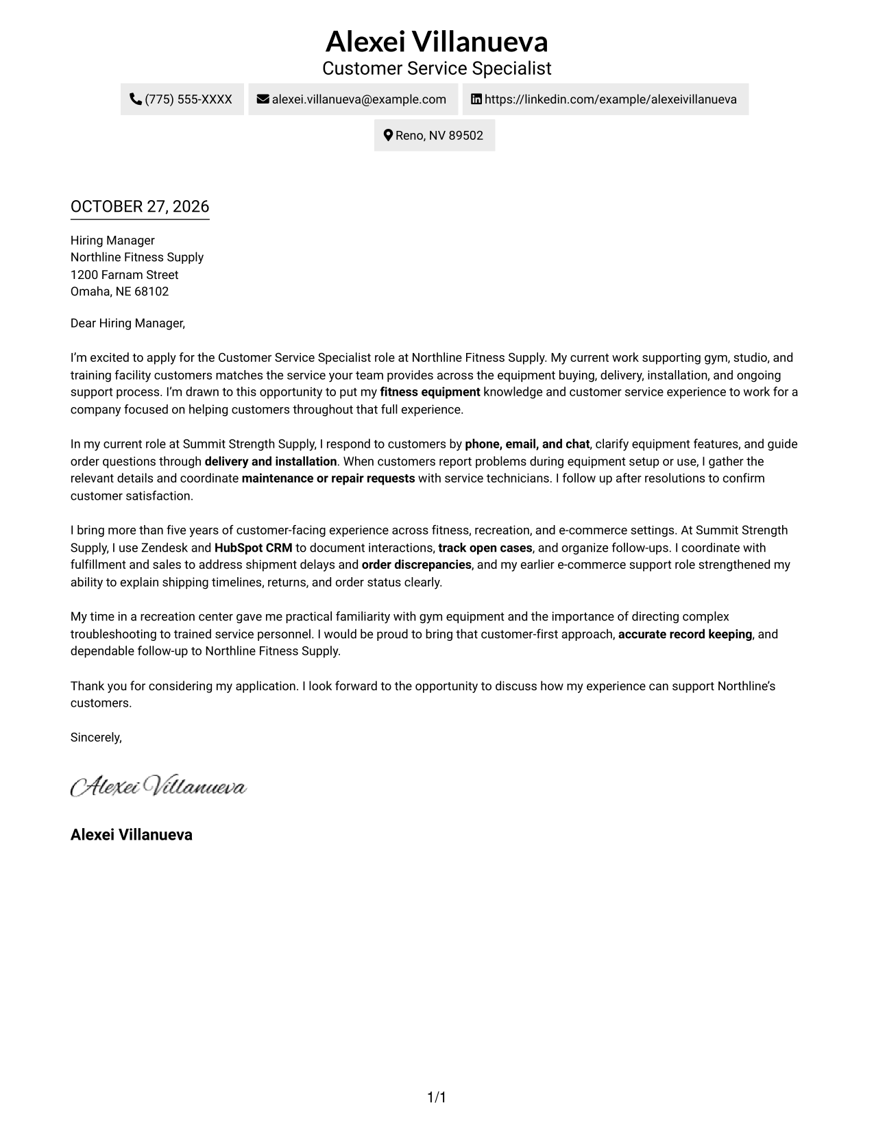 Cover letter example — page 1