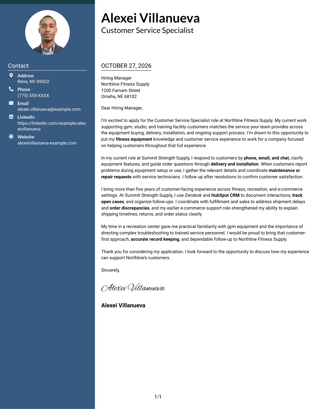 Cover letter example — page 1