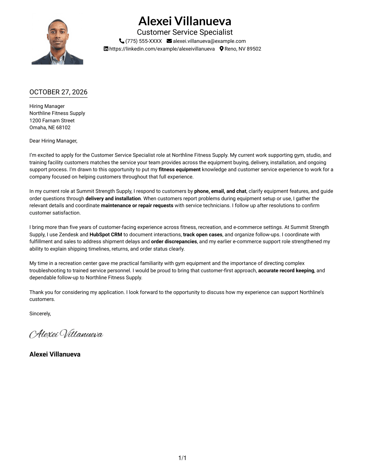 Cover letter example — page 1
