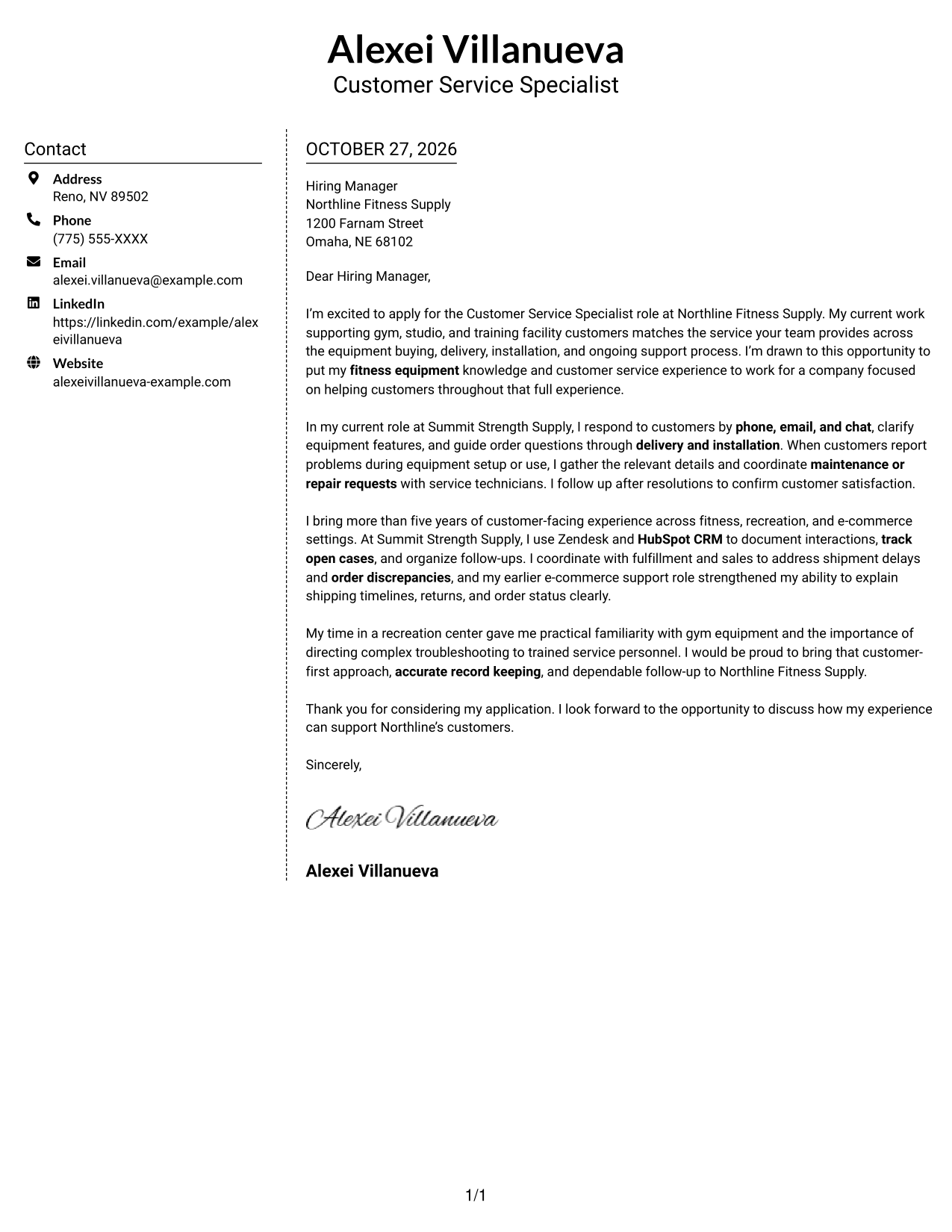 Cover letter example — page 1