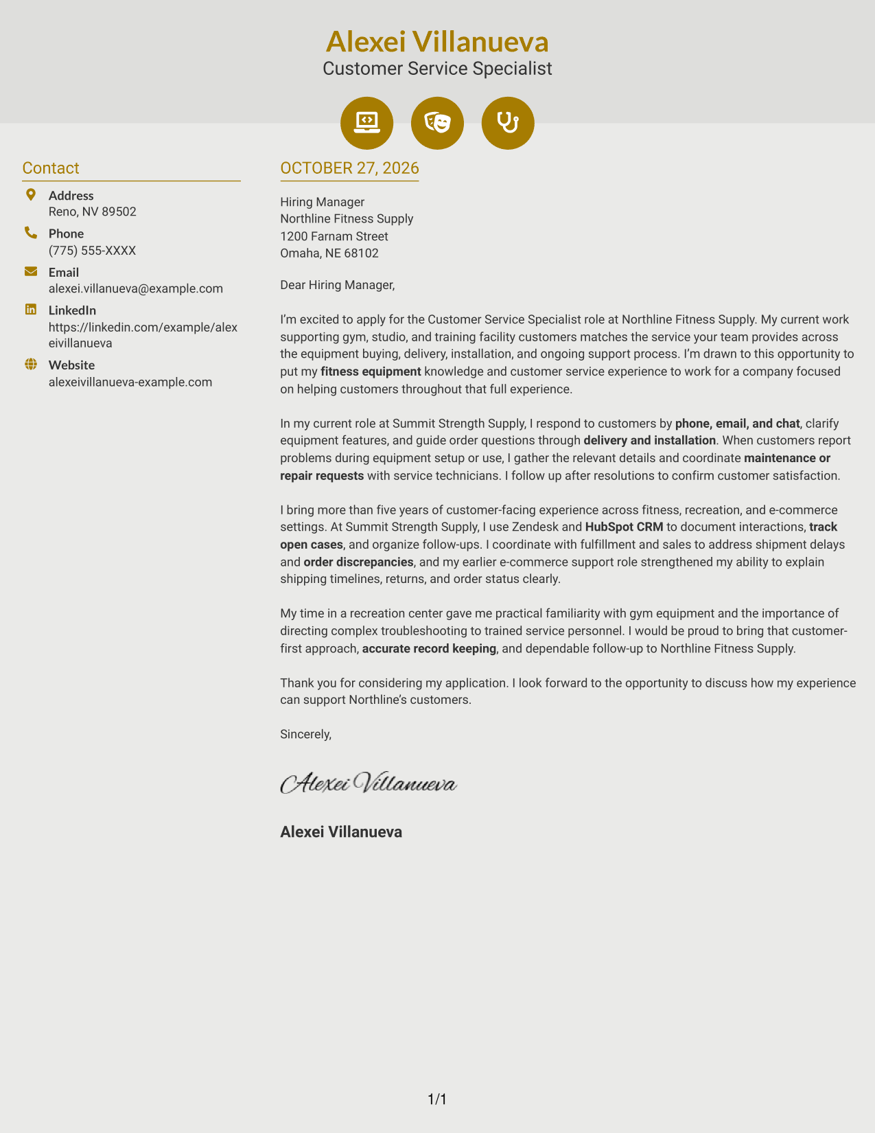 Cover letter example — page 1