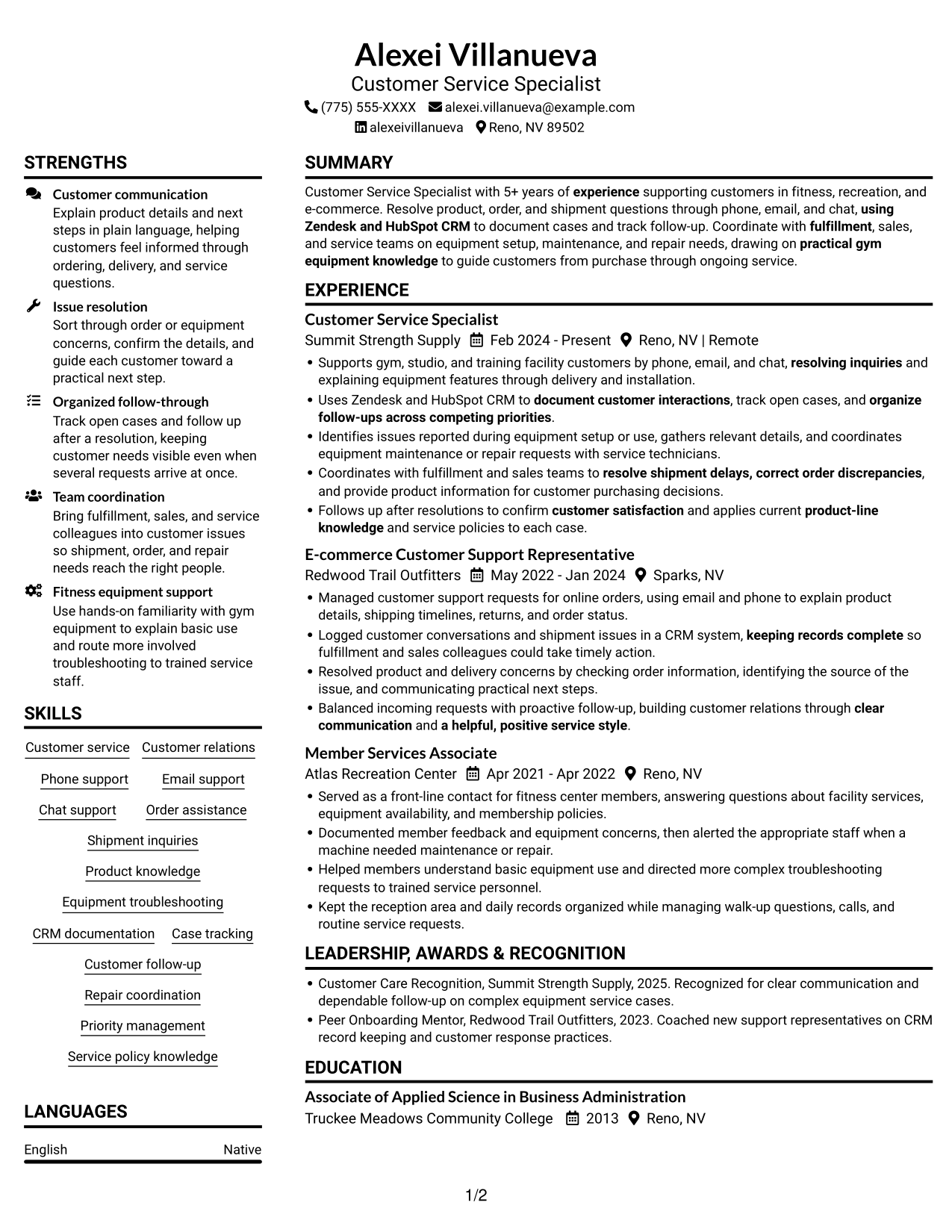 Resume example — page 1