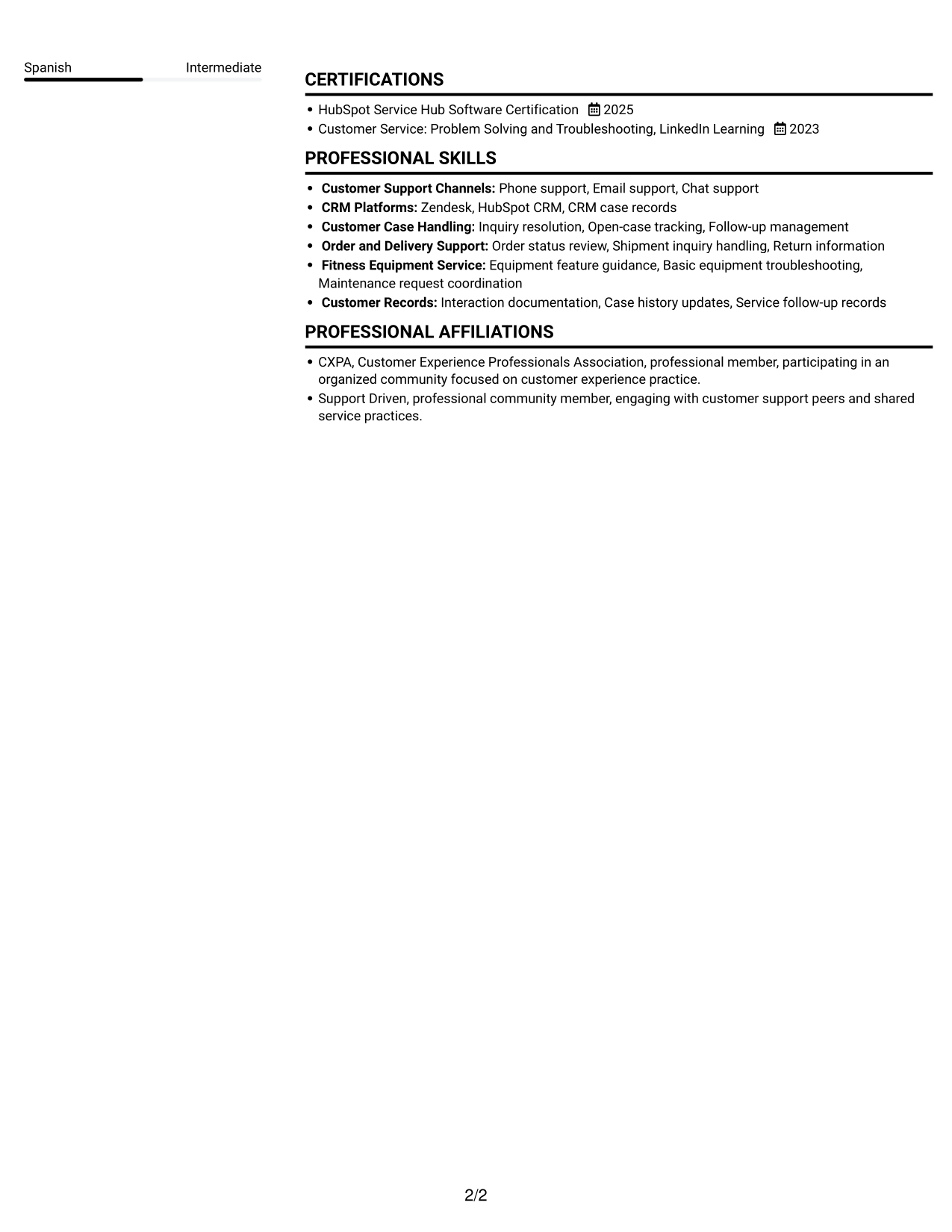 Resume example — page 2