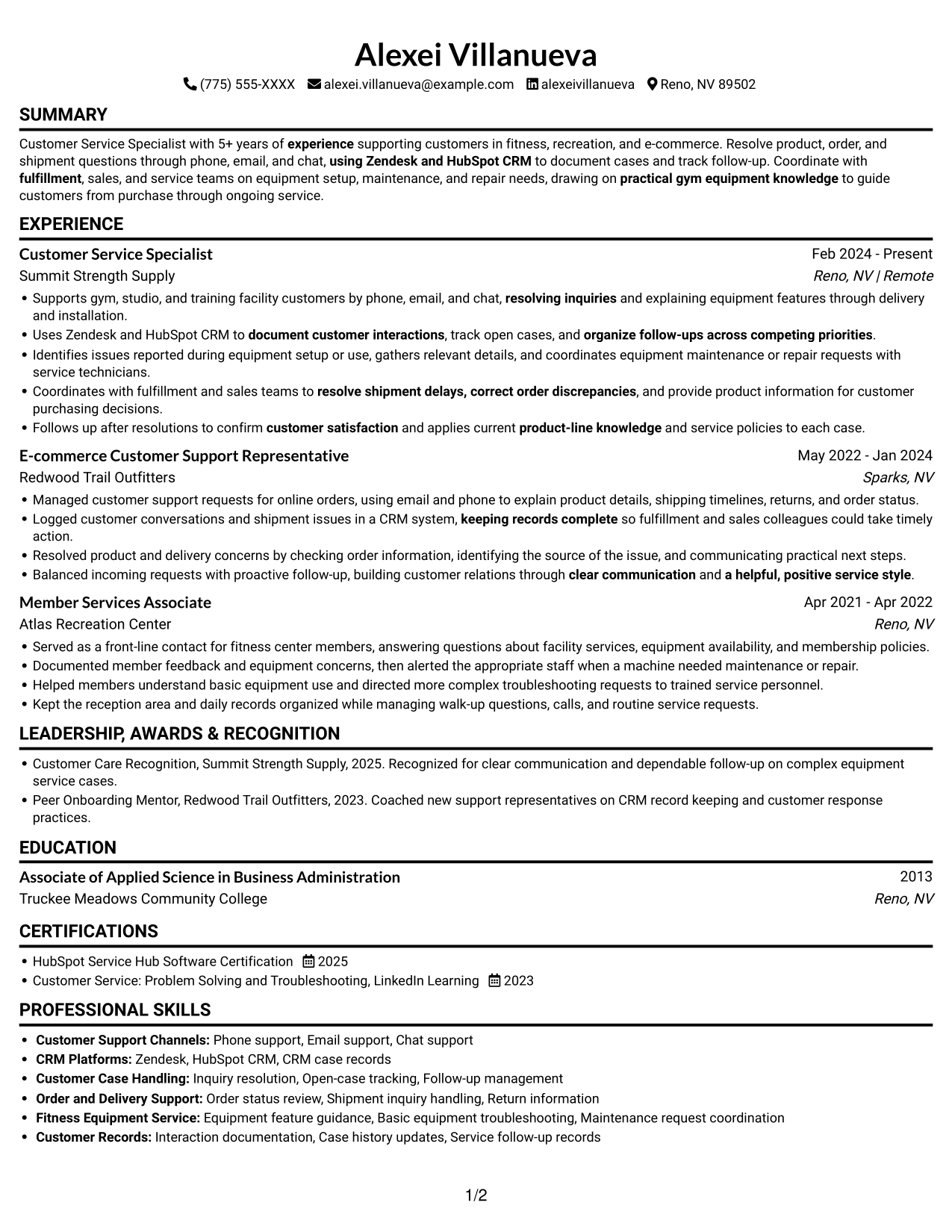 Resume example — page 1