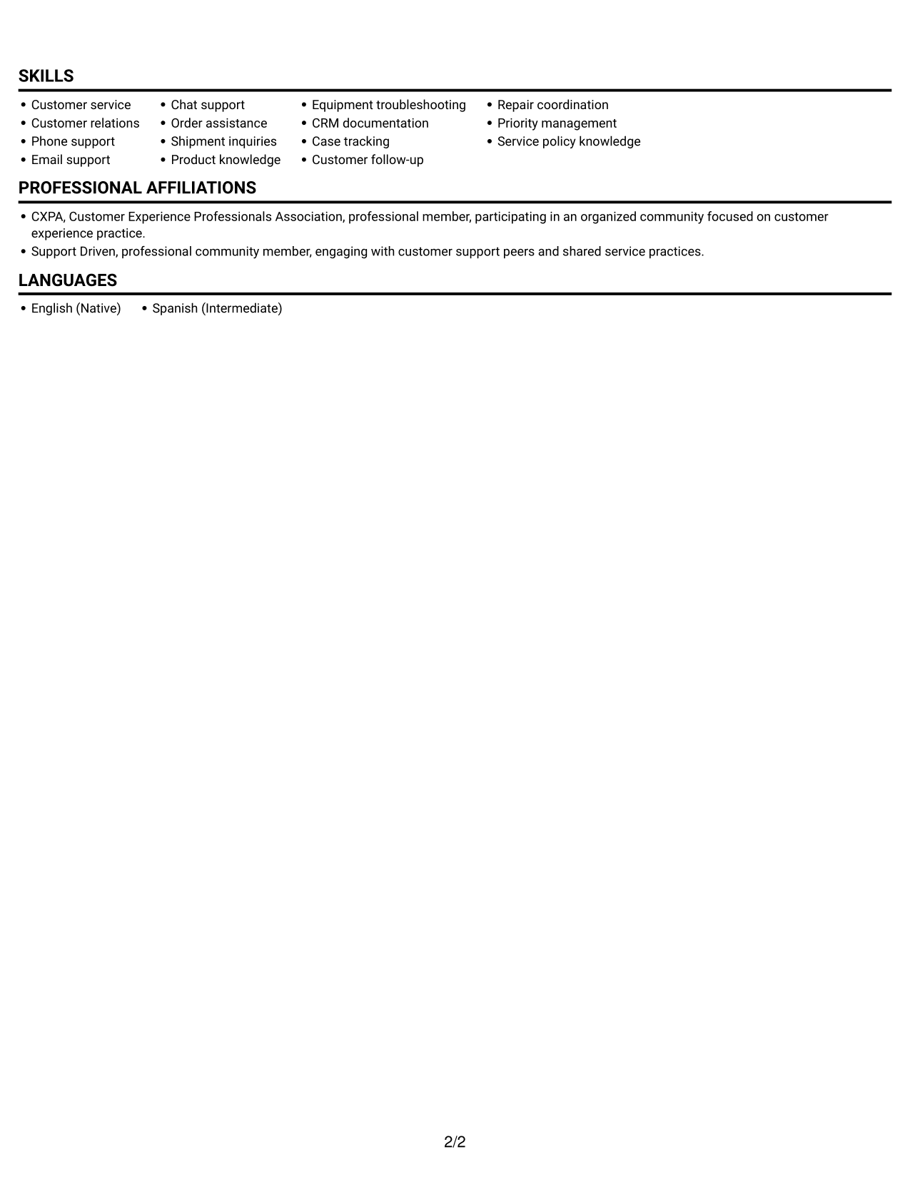 Resume example — page 2