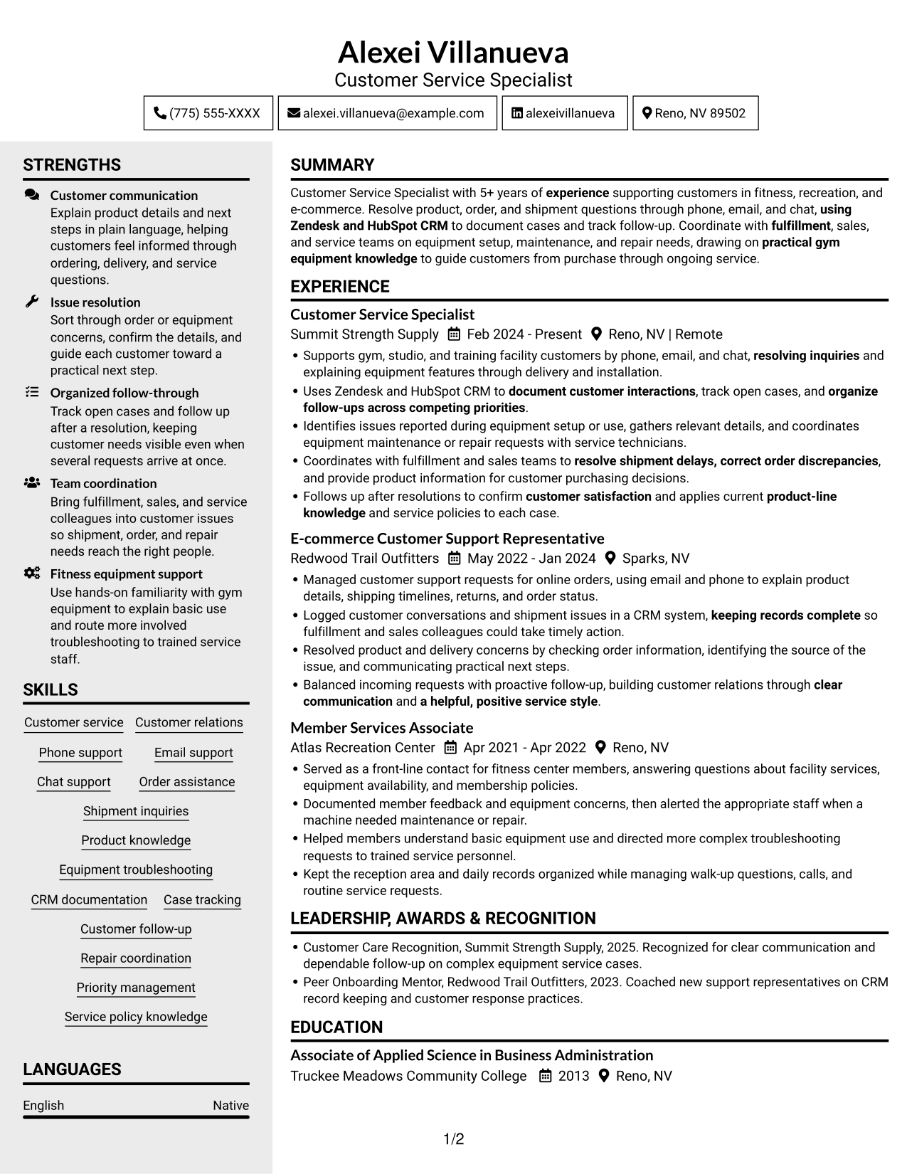 Resume example — page 1