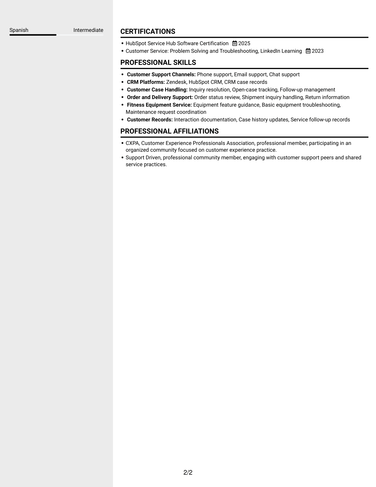 Resume example — page 2