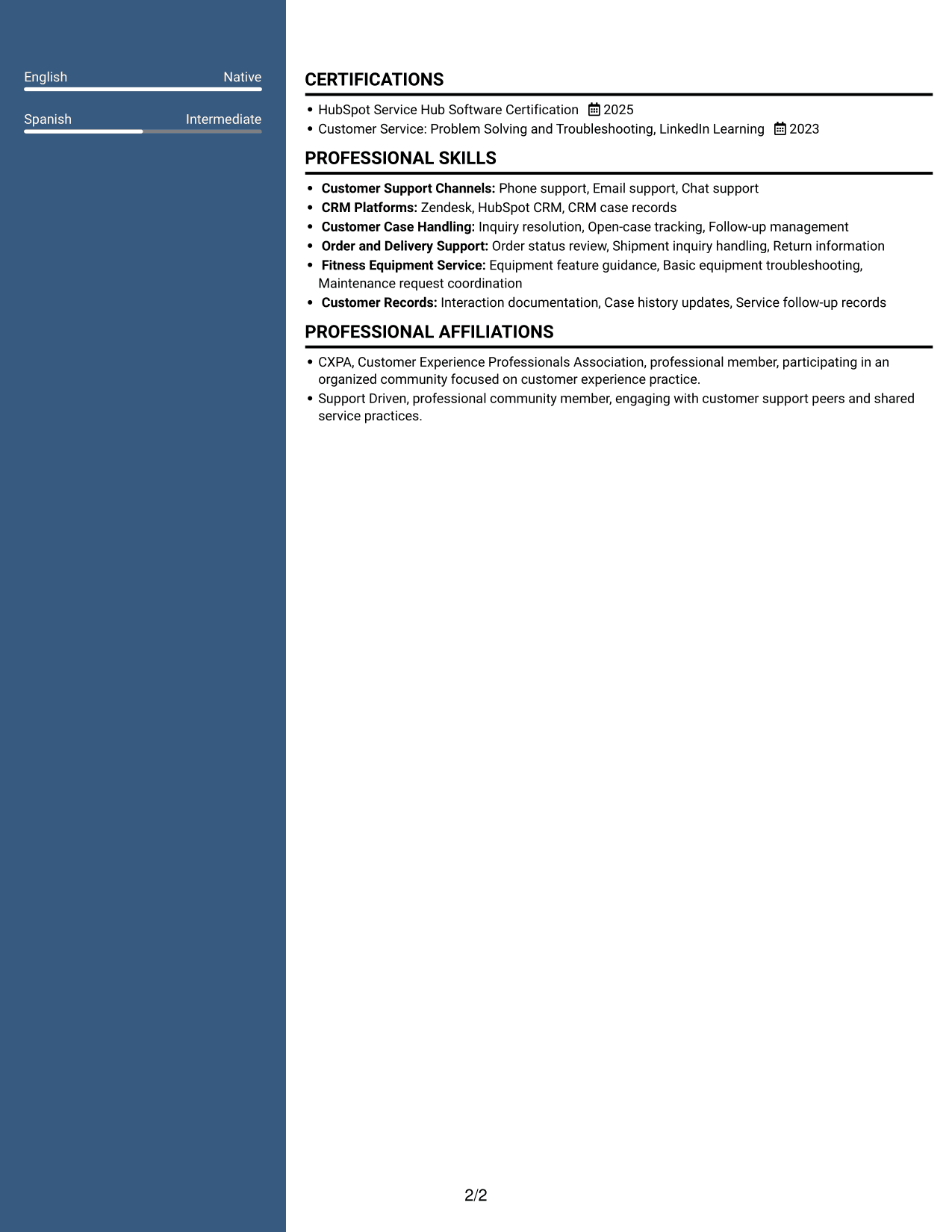 Resume example — page 2