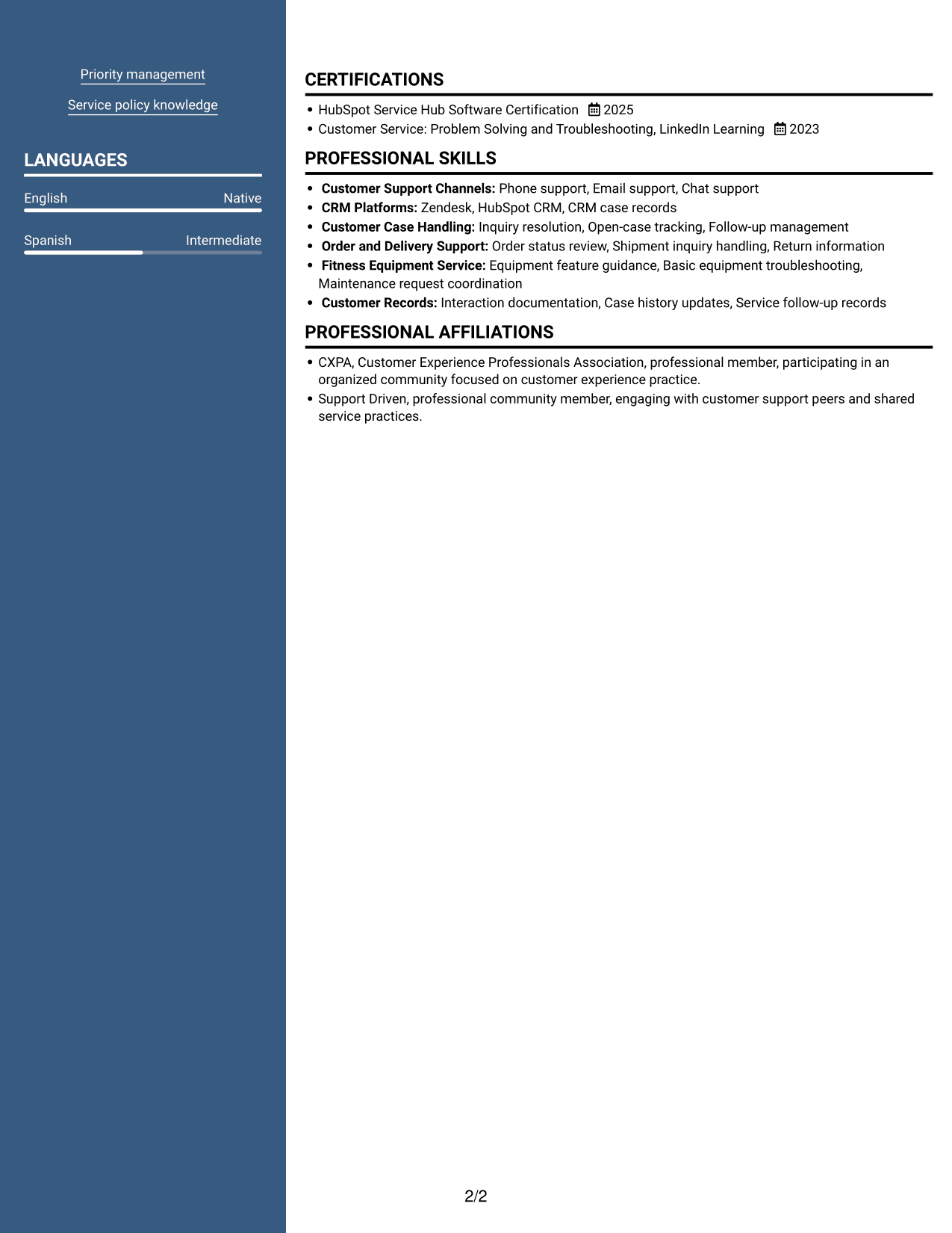 Resume example — page 2