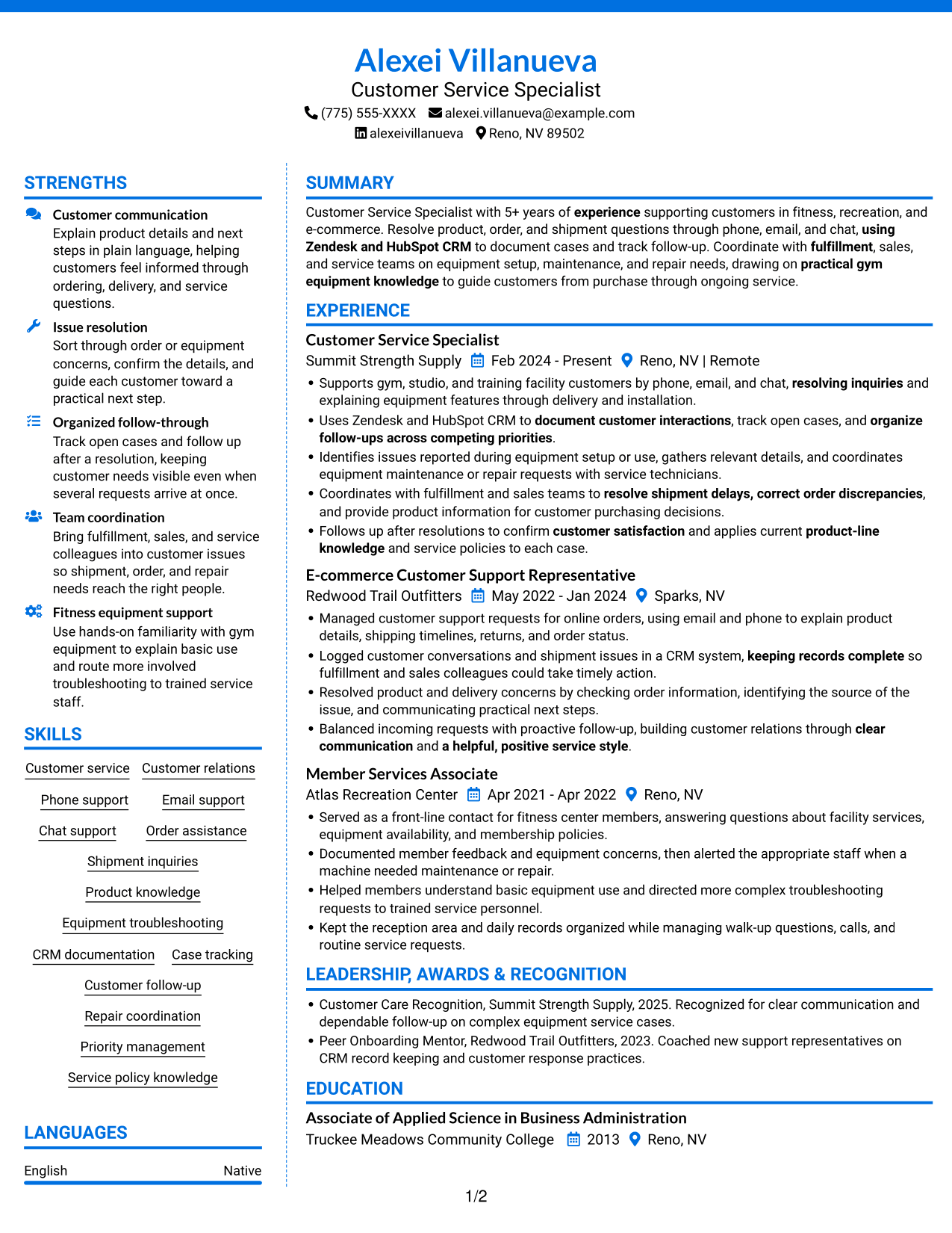Resume example — page 1