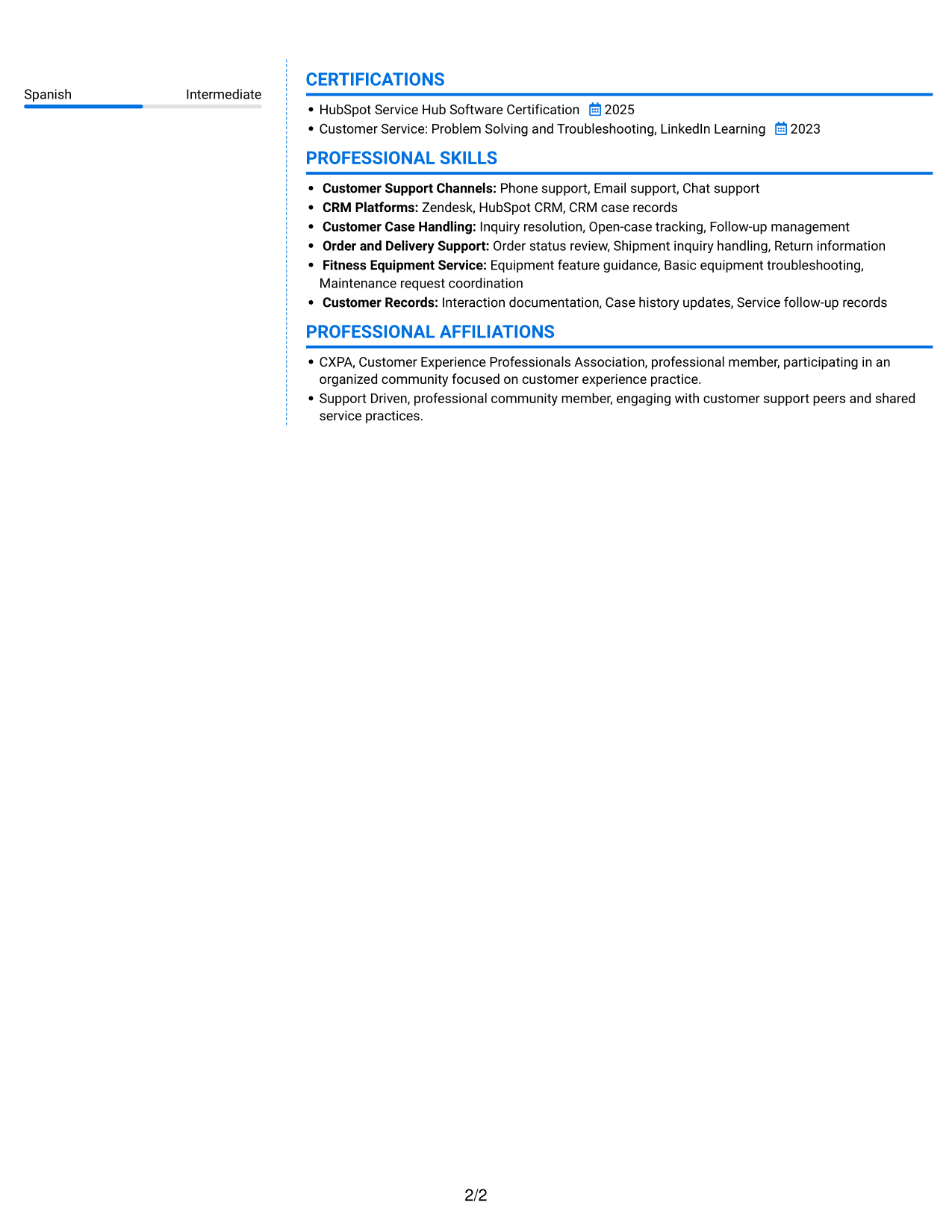 Resume example — page 2