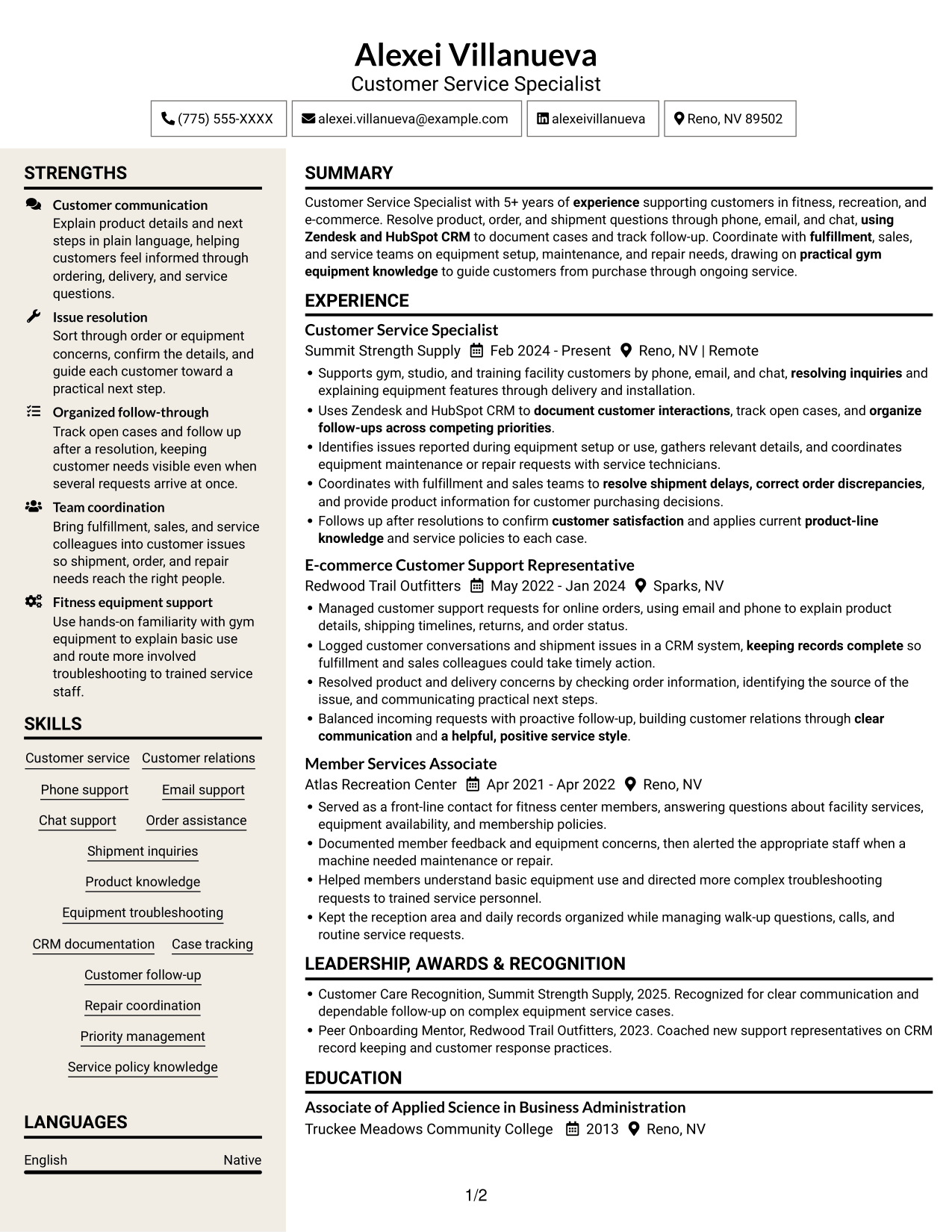 Resume example — page 1