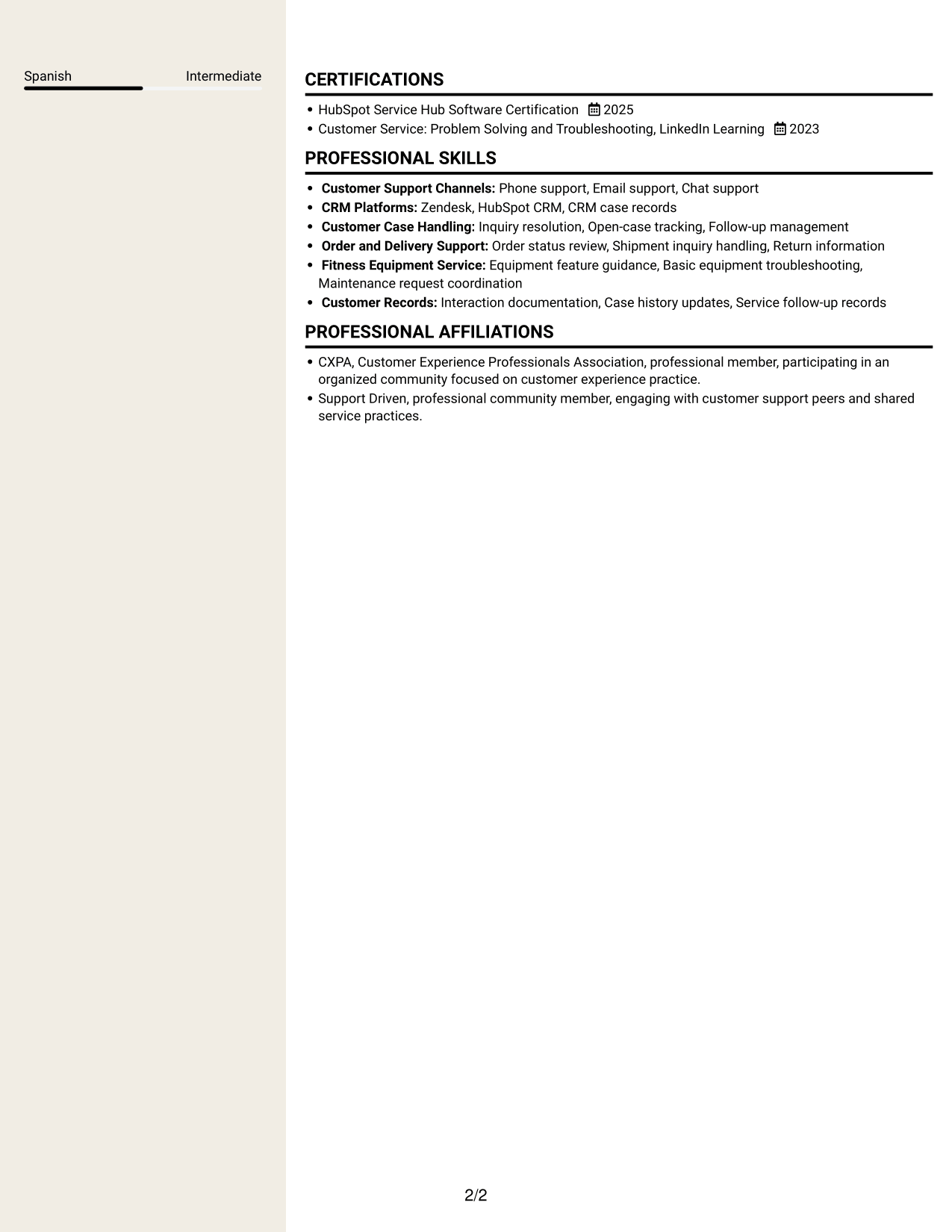 Resume example — page 2