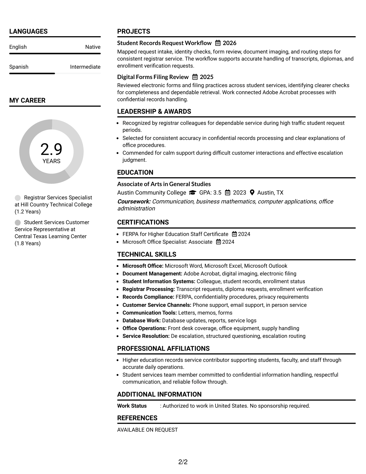 Resume Example Page 2