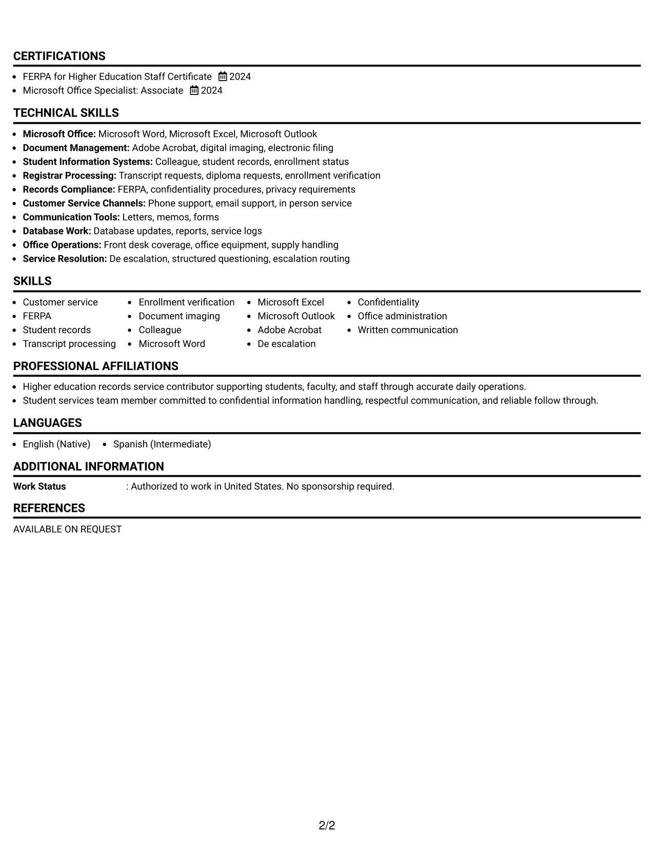 Resume Example Page 2