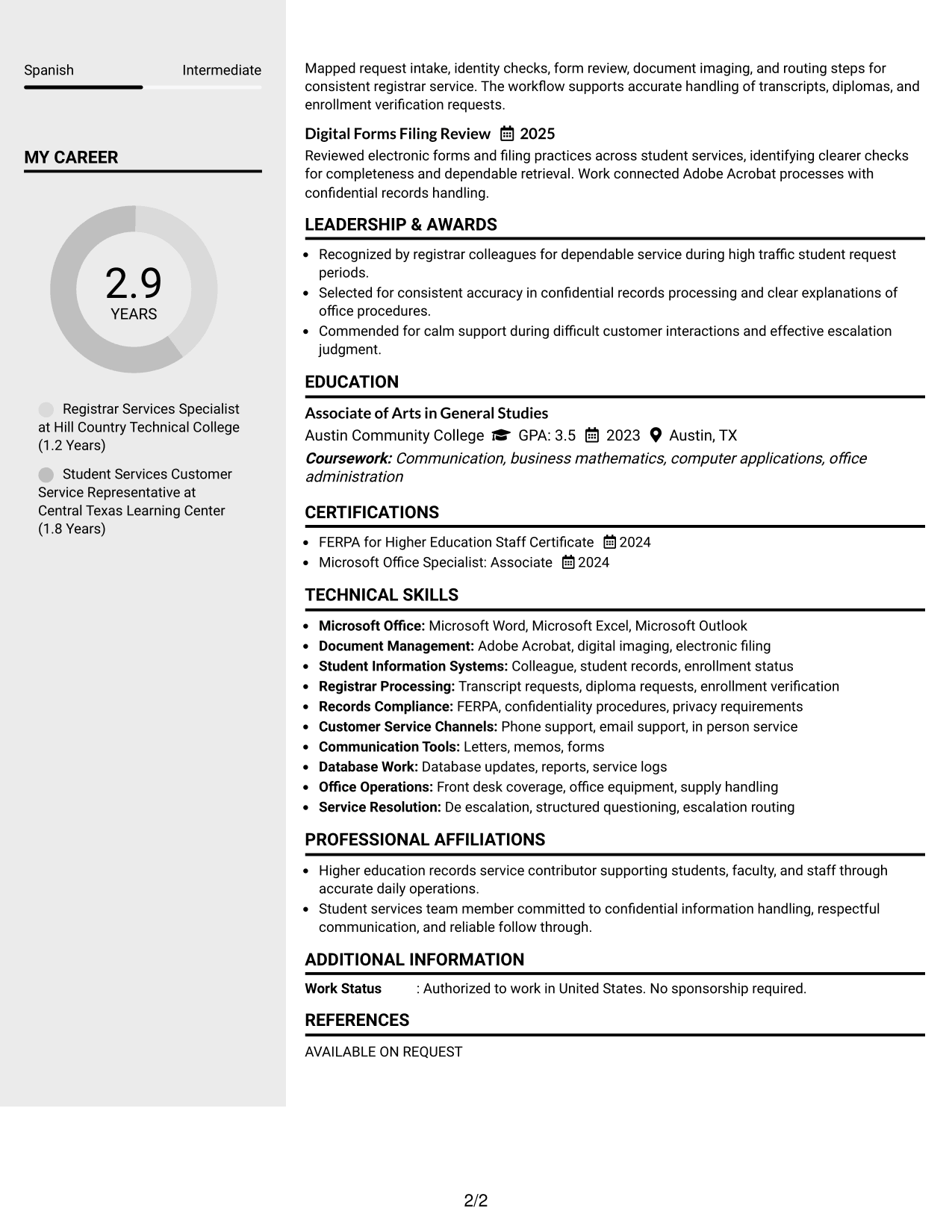Resume Example Page 2