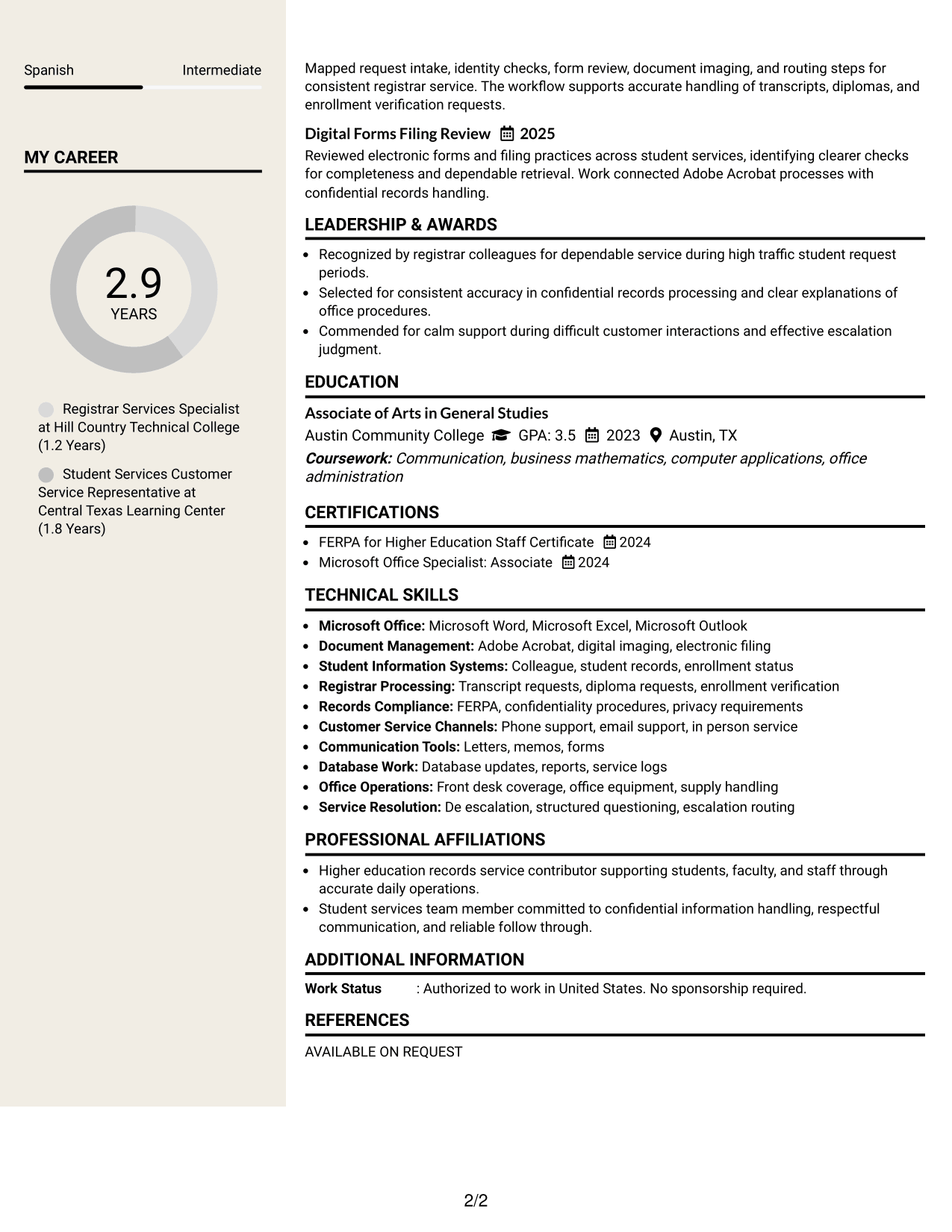 Resume Example Page 2