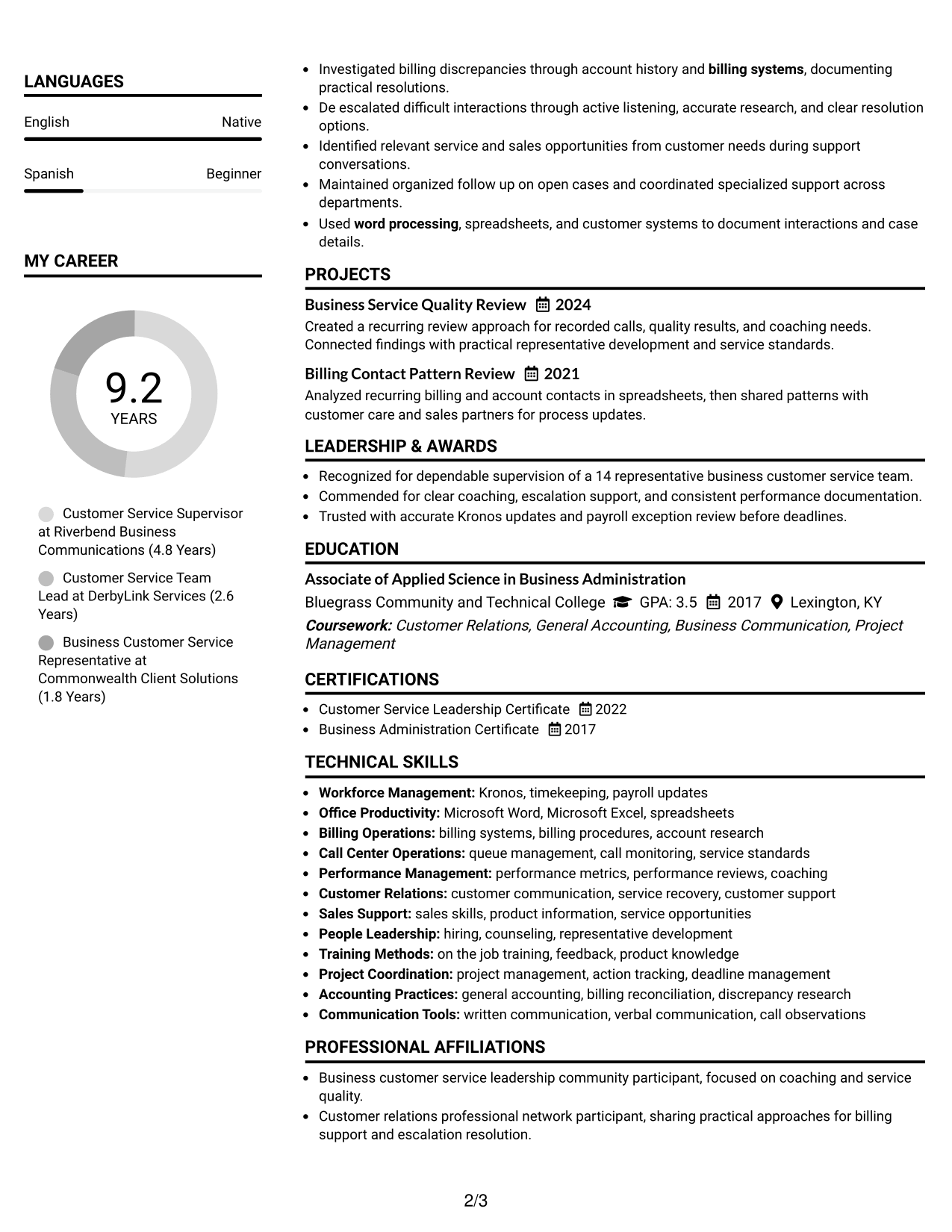 Resume Example Page 2