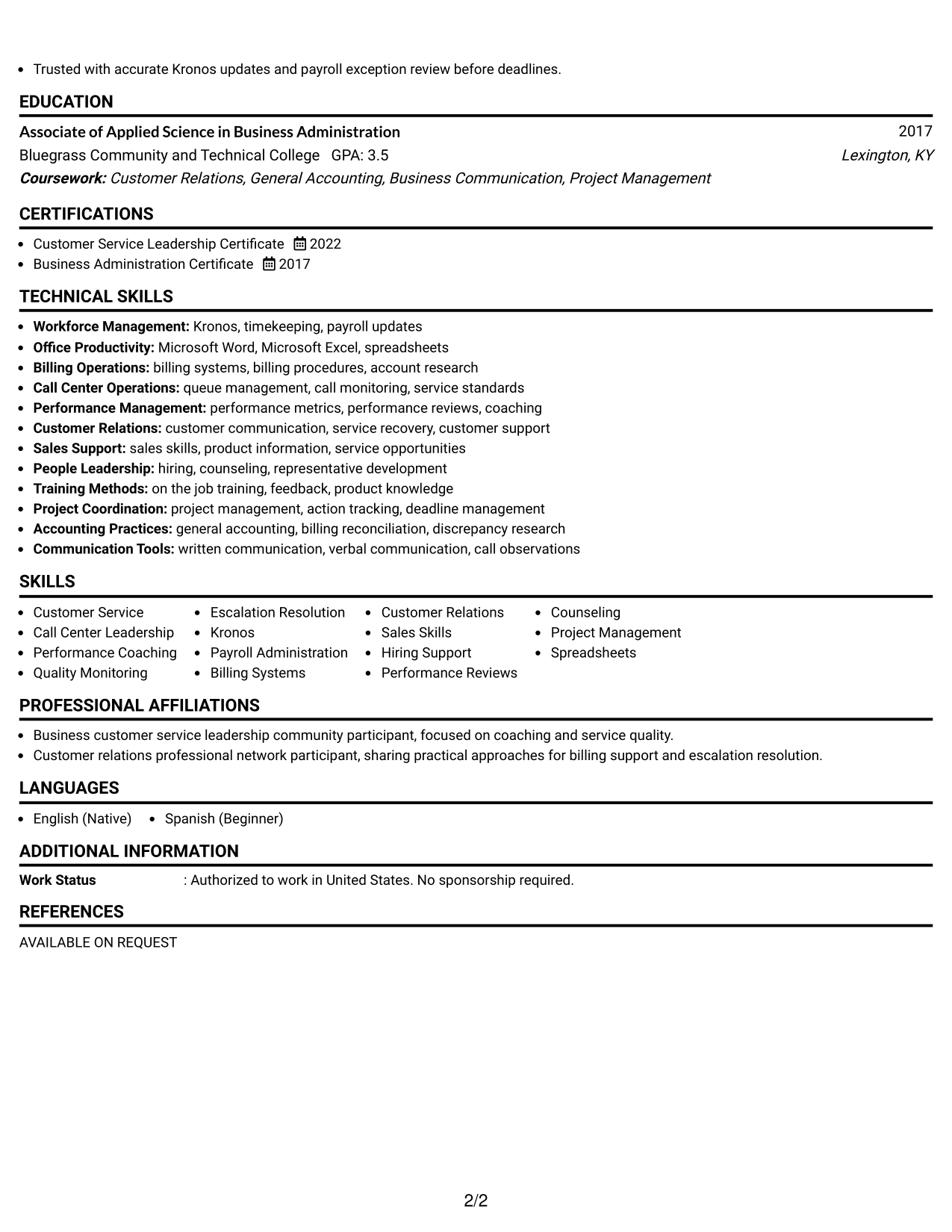 Resume Example Page 2