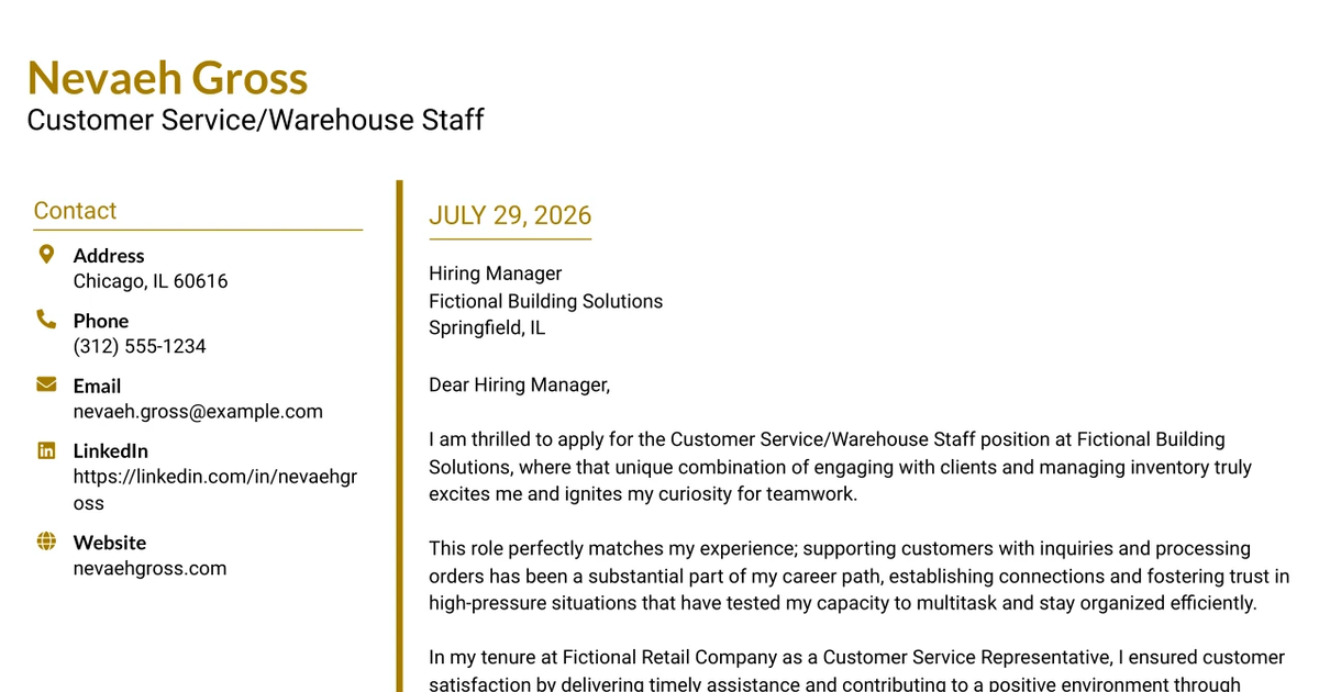 30+ Customer Service/Warehouse Staff Cover Letter Templates with Example 2026