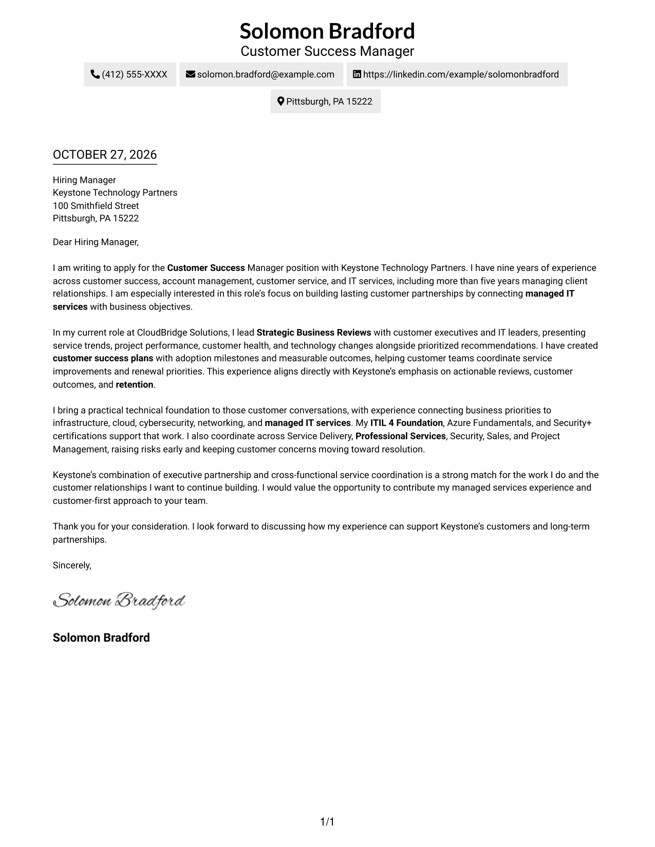 Cover letter example — page 1