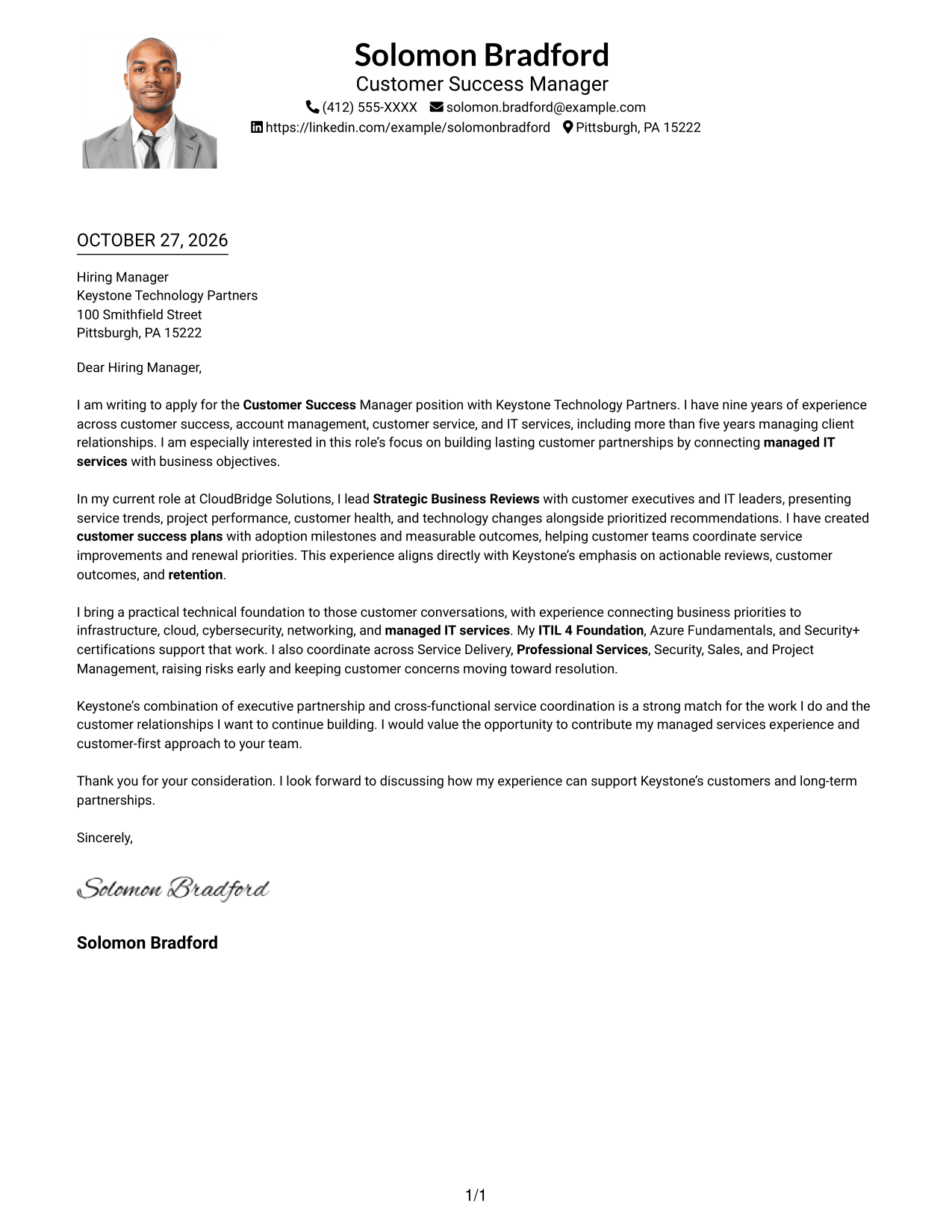 Cover letter example — page 1