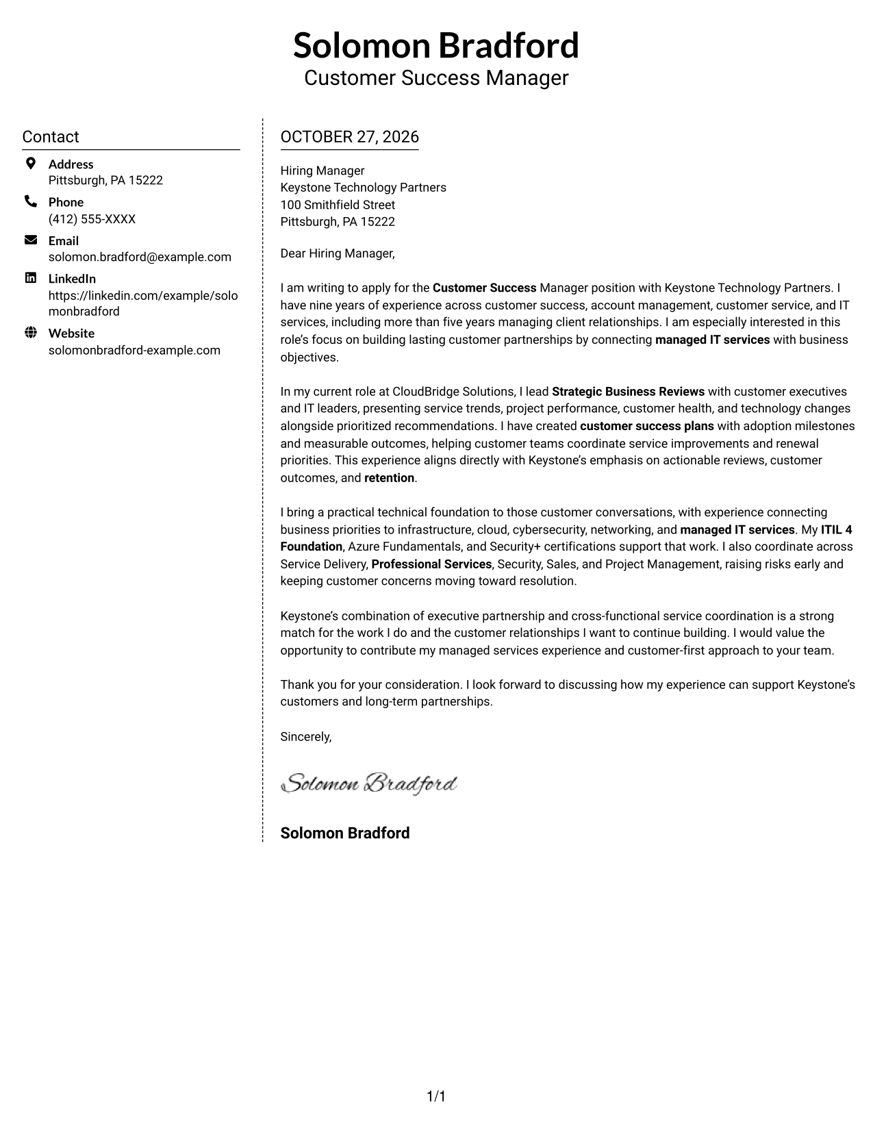 Cover letter example — page 1