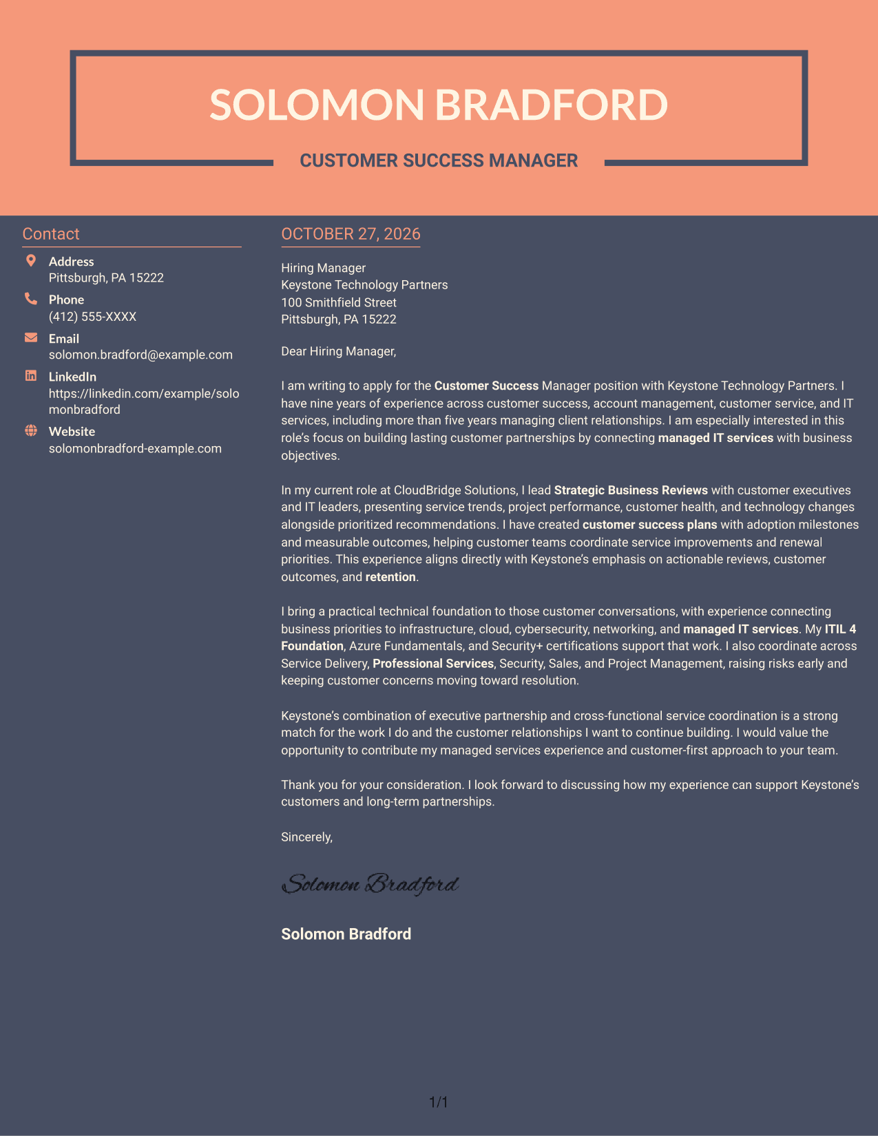 Cover letter example — page 1