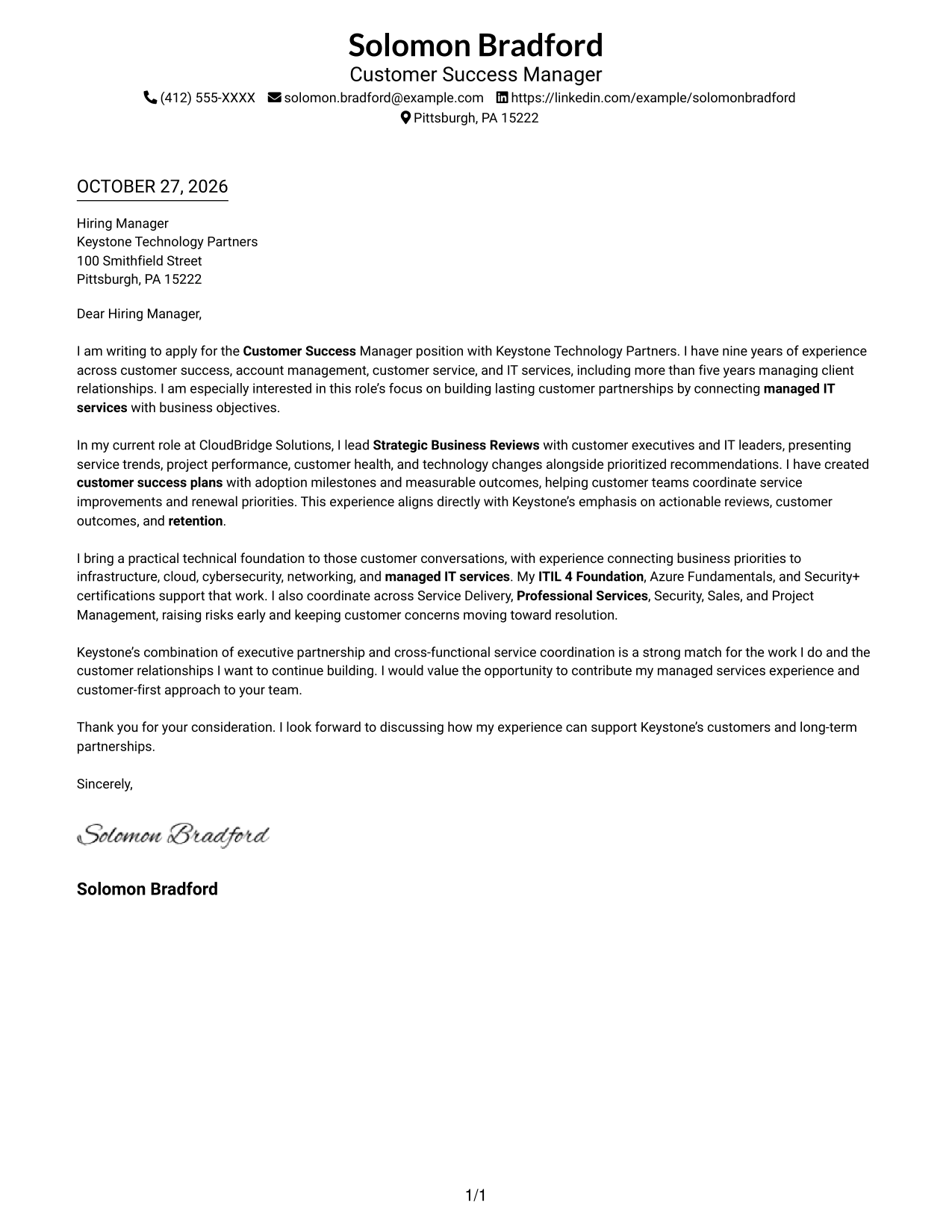 Cover letter example — page 1
