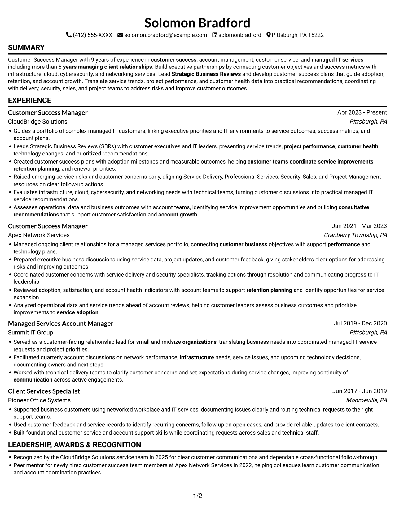 Resume example — page 1