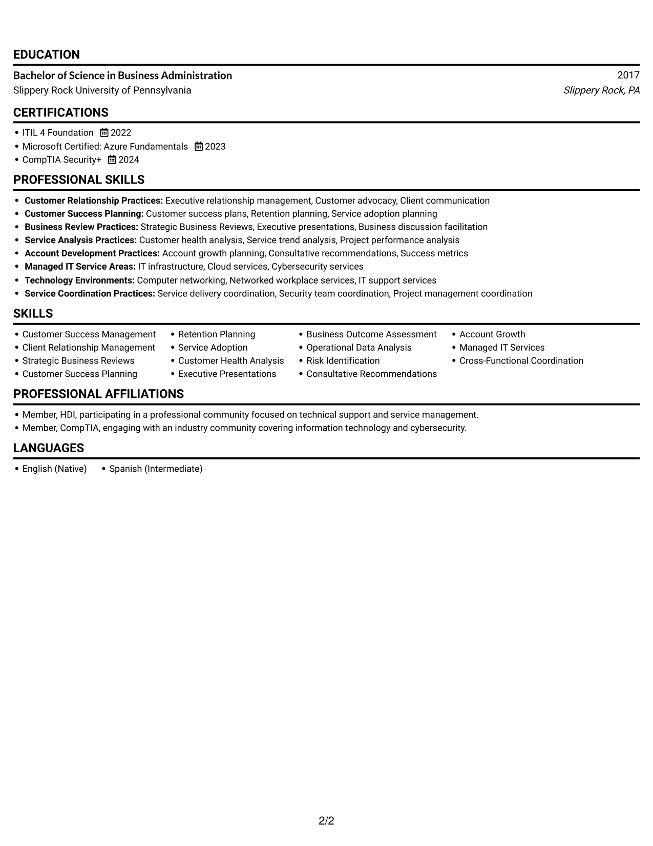 Resume example — page 2