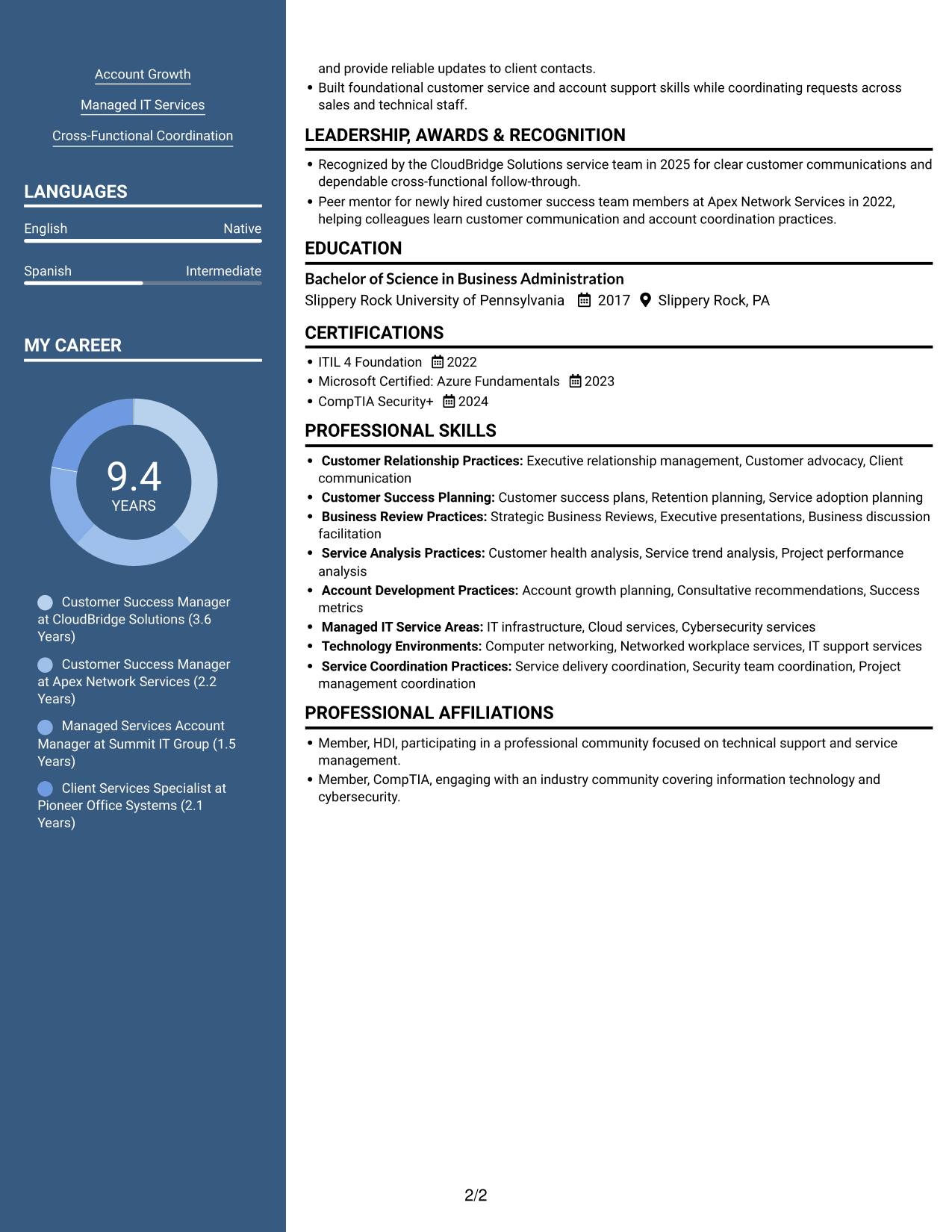 Resume example — page 2