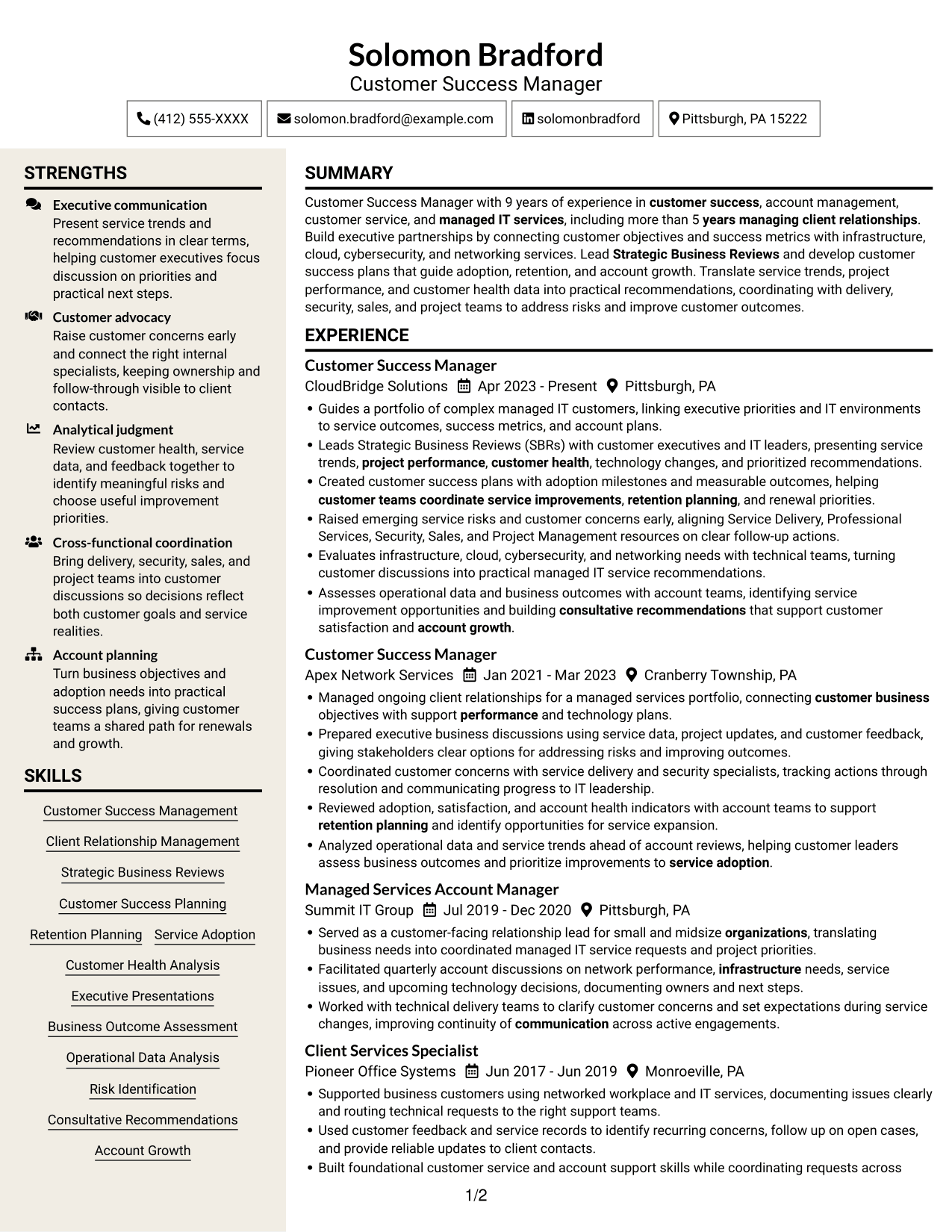 Resume example — page 1