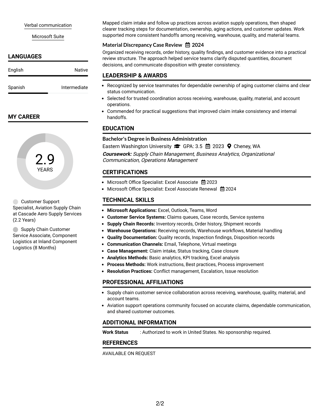 Resume Example Page 2