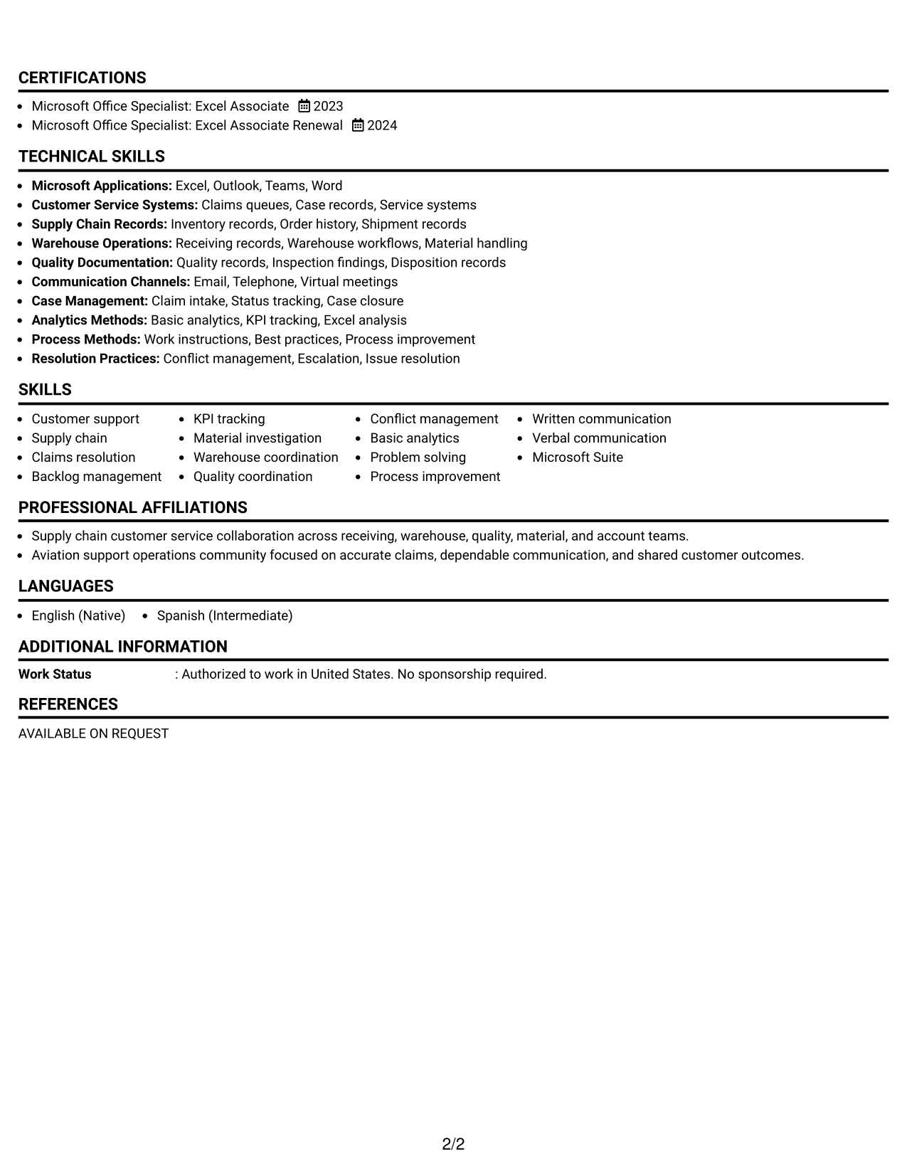 Resume Example Page 2