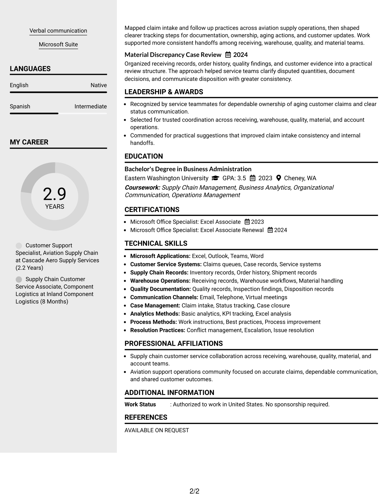 Resume Example Page 2
