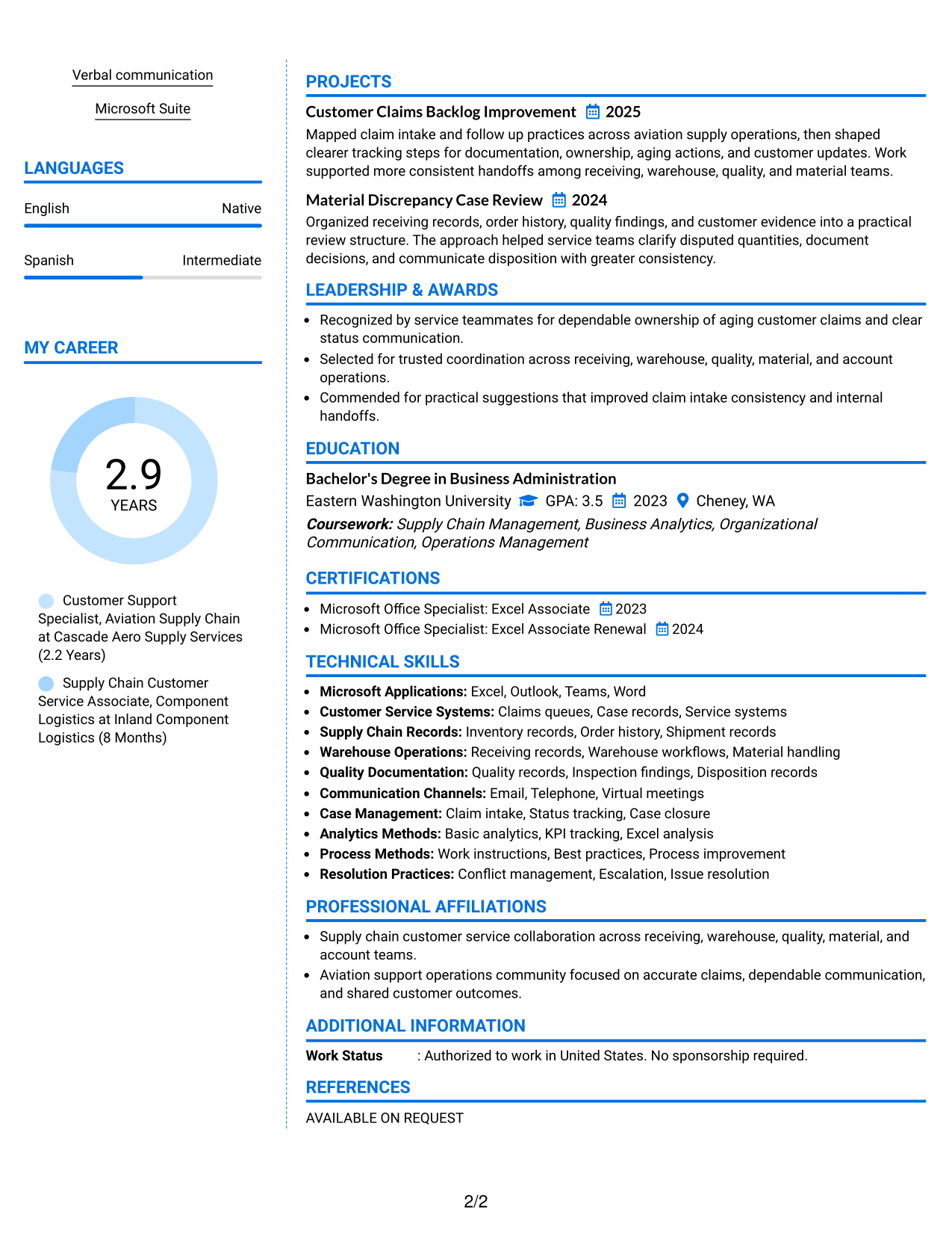 Resume Example Page 2