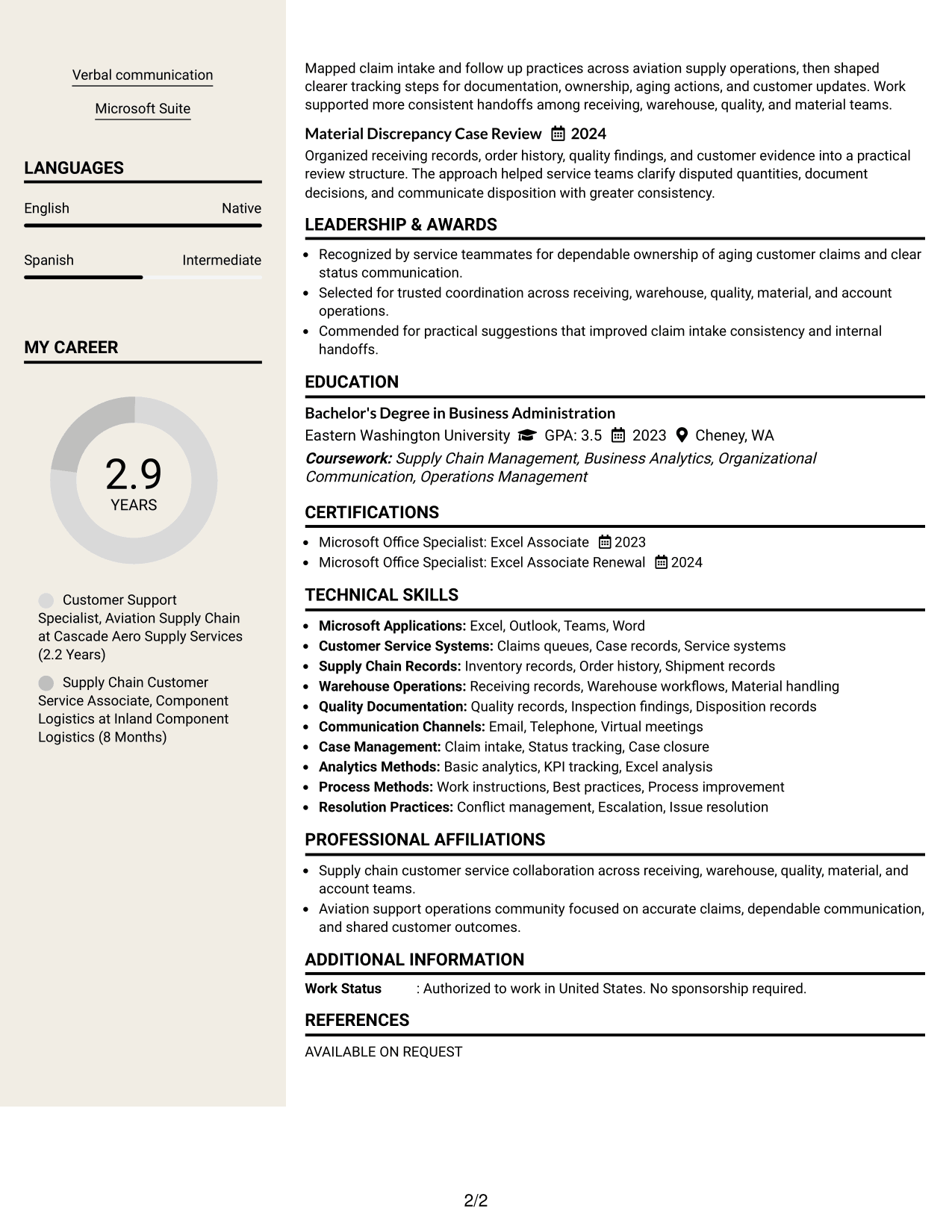 Resume Example Page 2