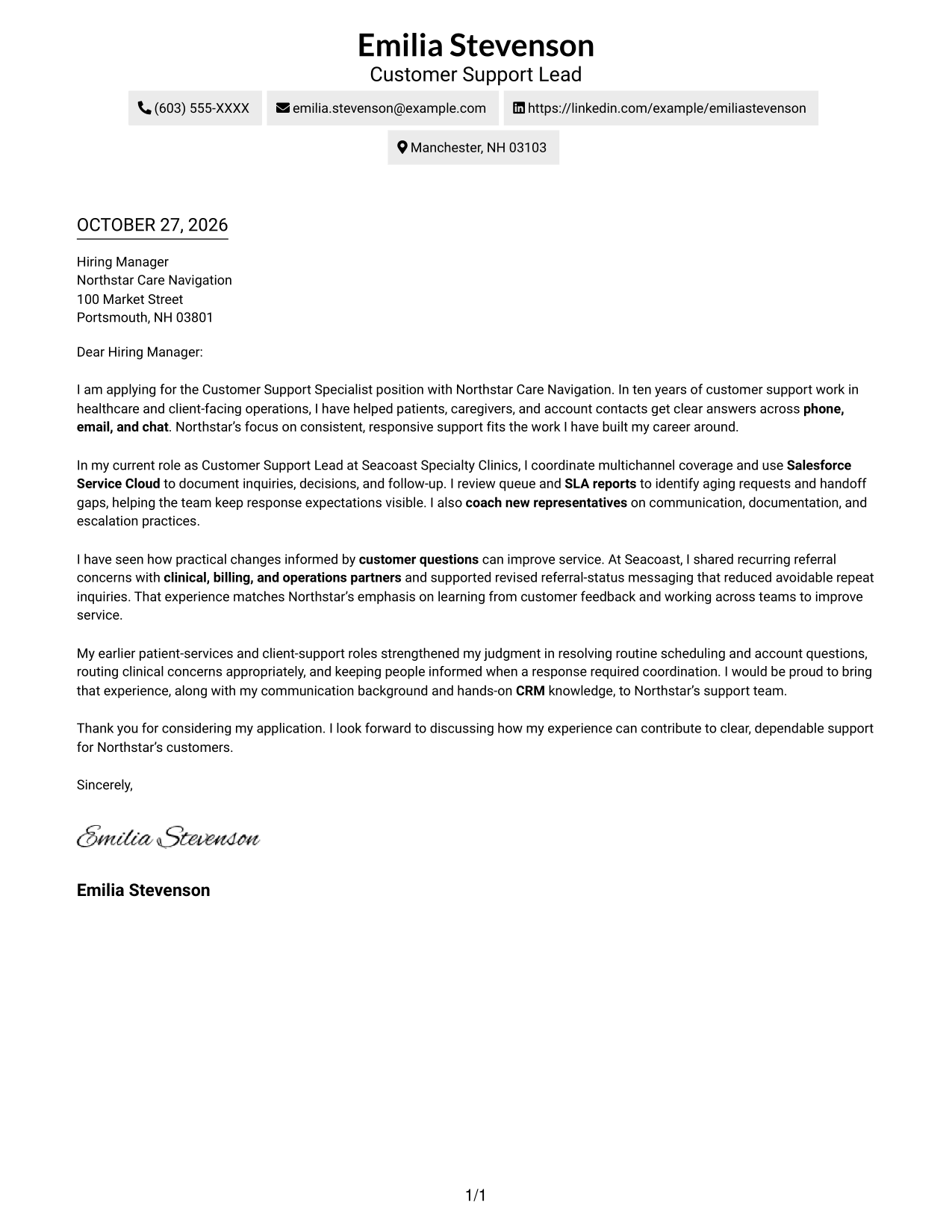 Cover letter example — page 1