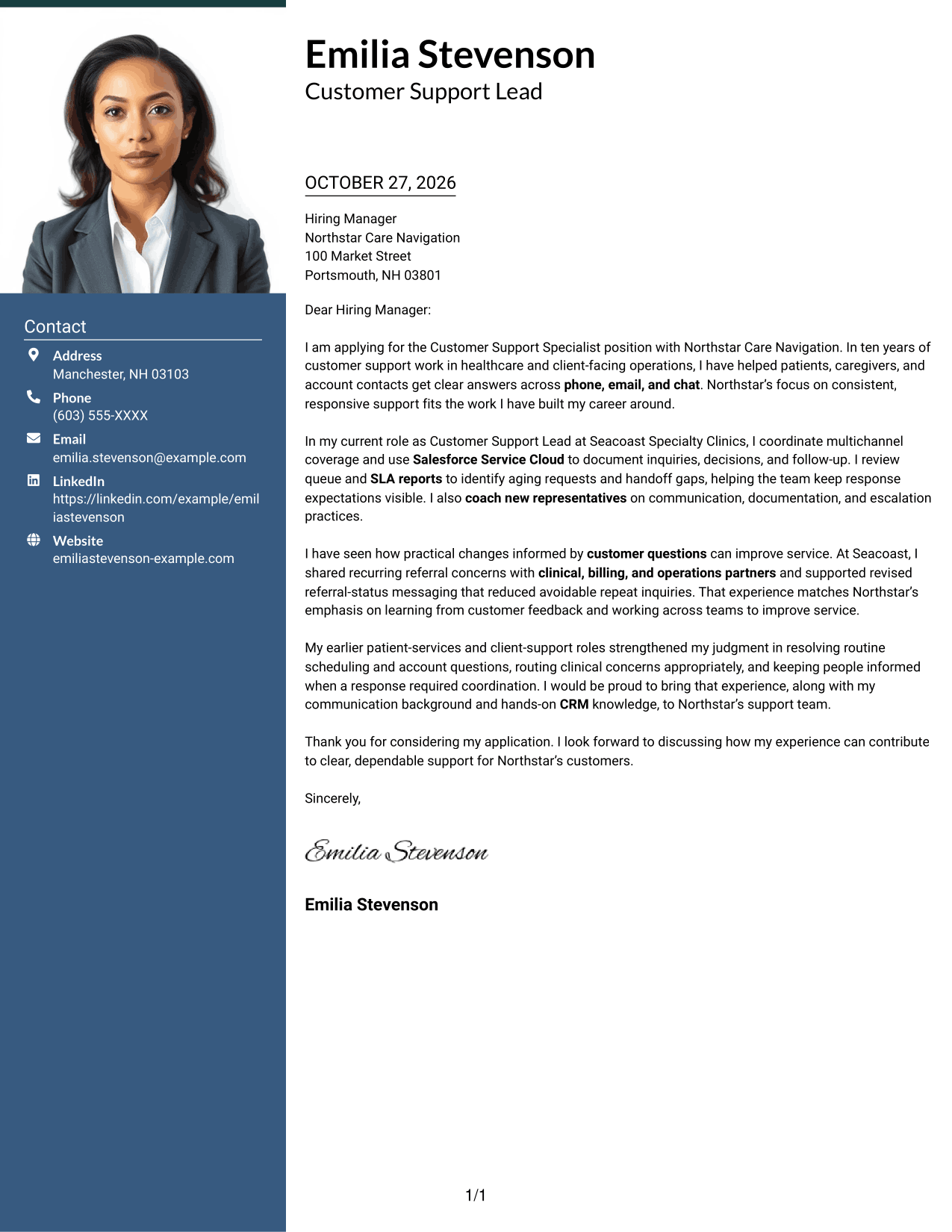 Cover letter example — page 1