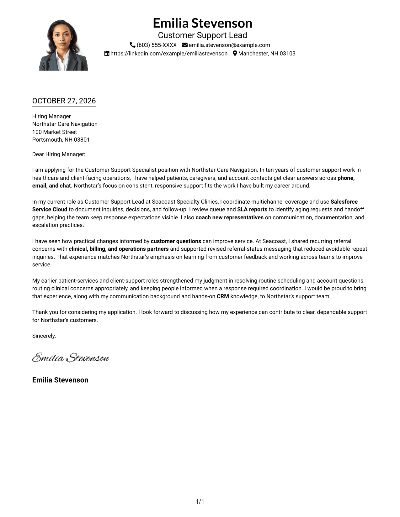 Cover letter example — page 1
