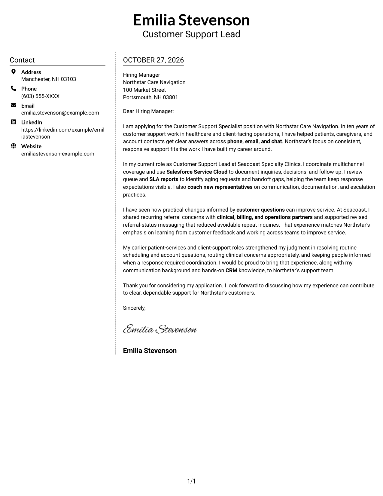 Cover letter example — page 1