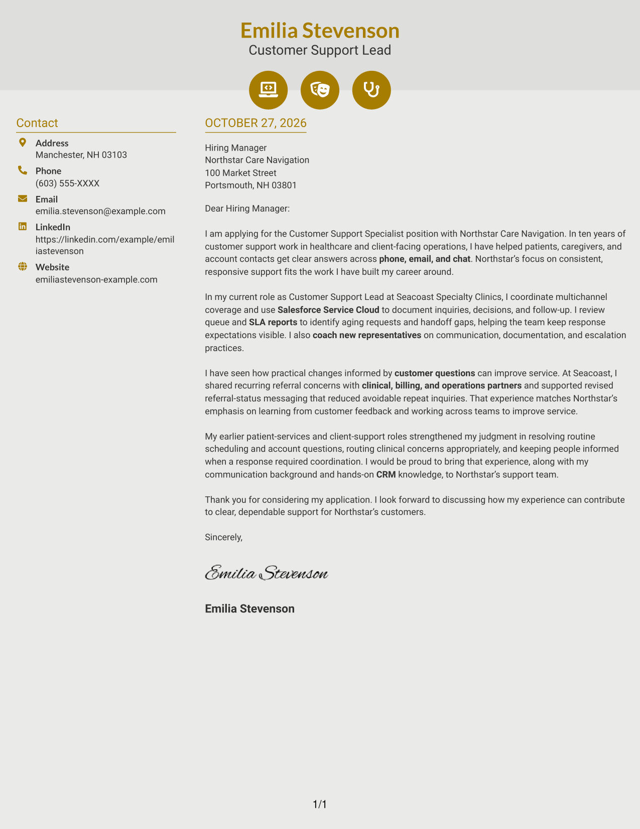 Cover letter example — page 1