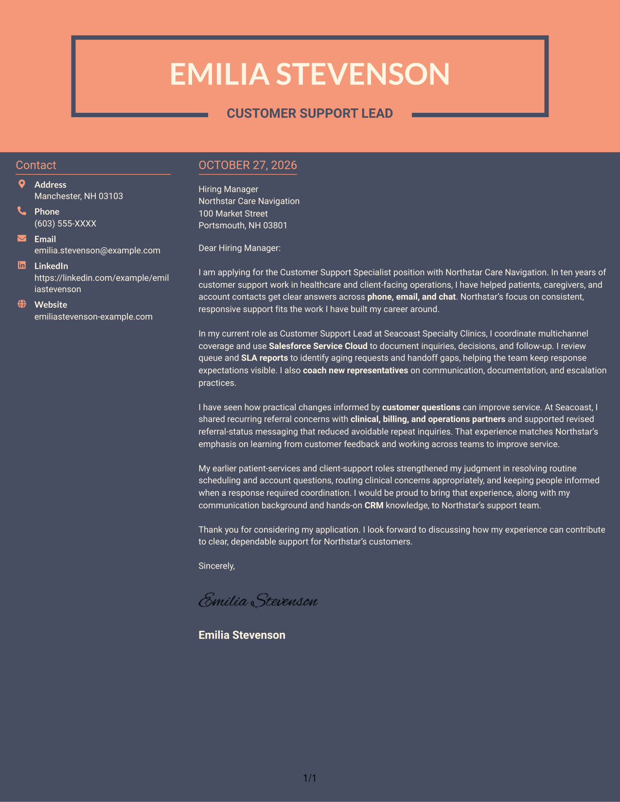 Cover letter example — page 1
