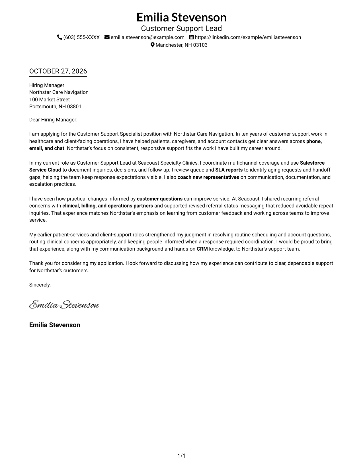 Cover letter example — page 1