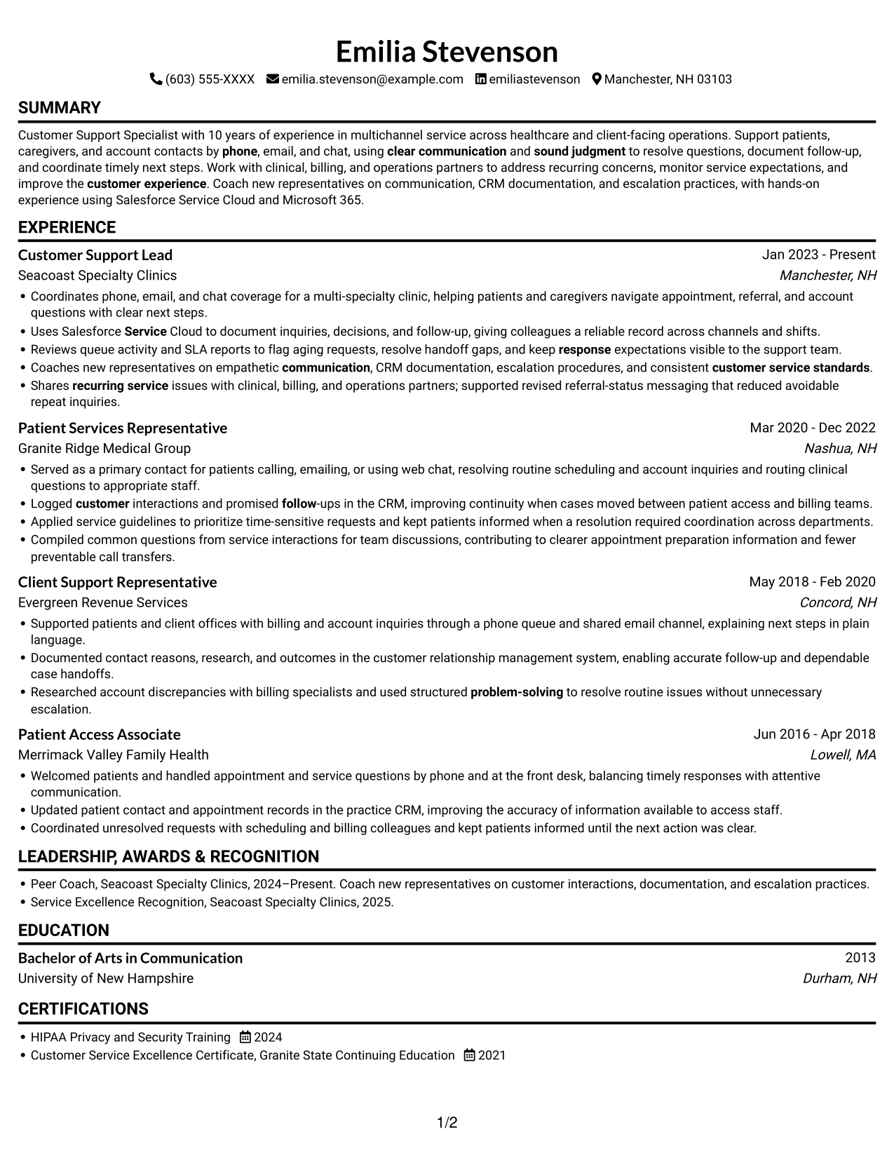Resume example — page 1