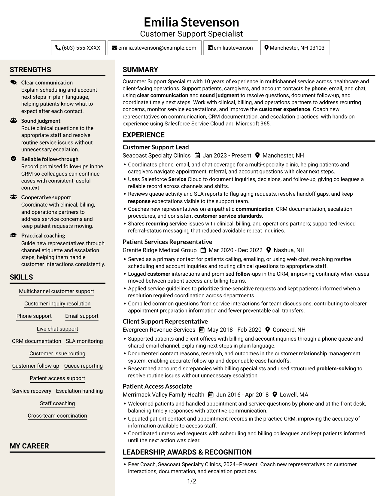 Resume example — page 1