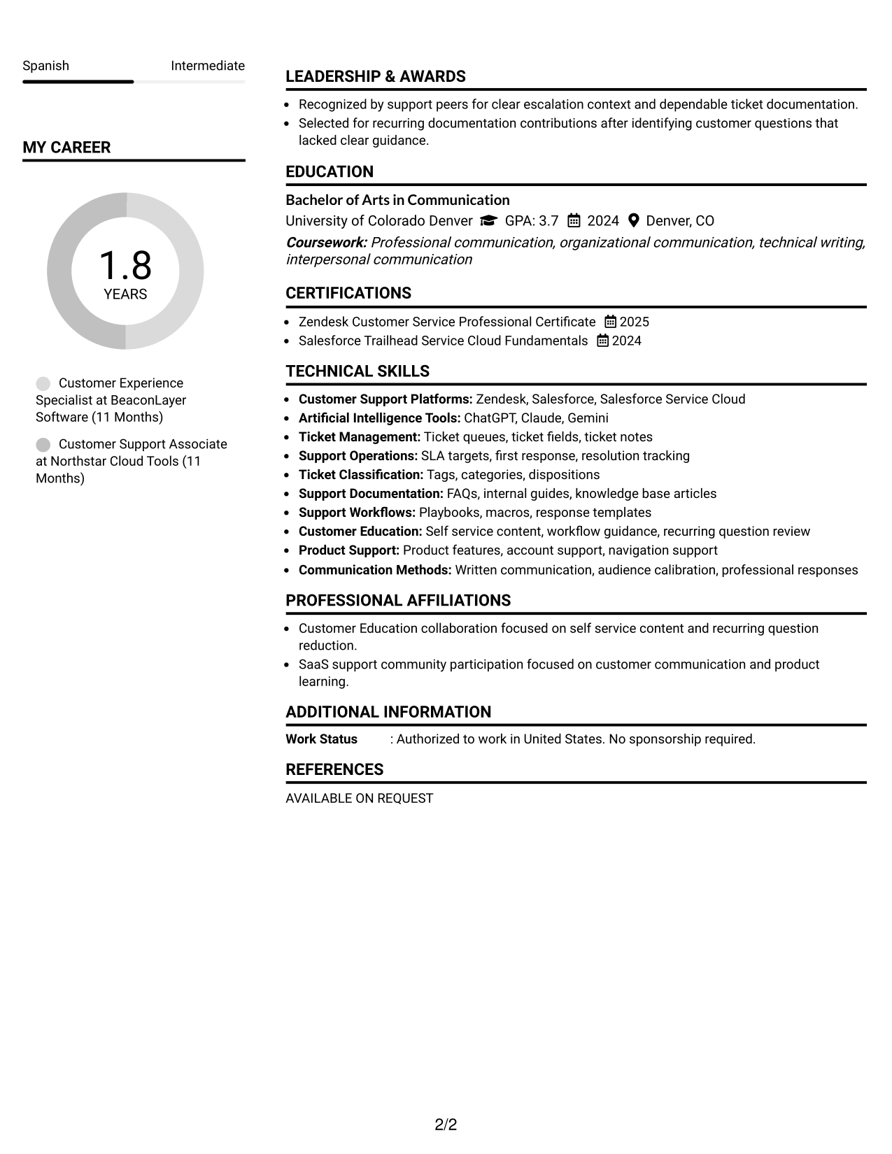 Resume Example Page 2
