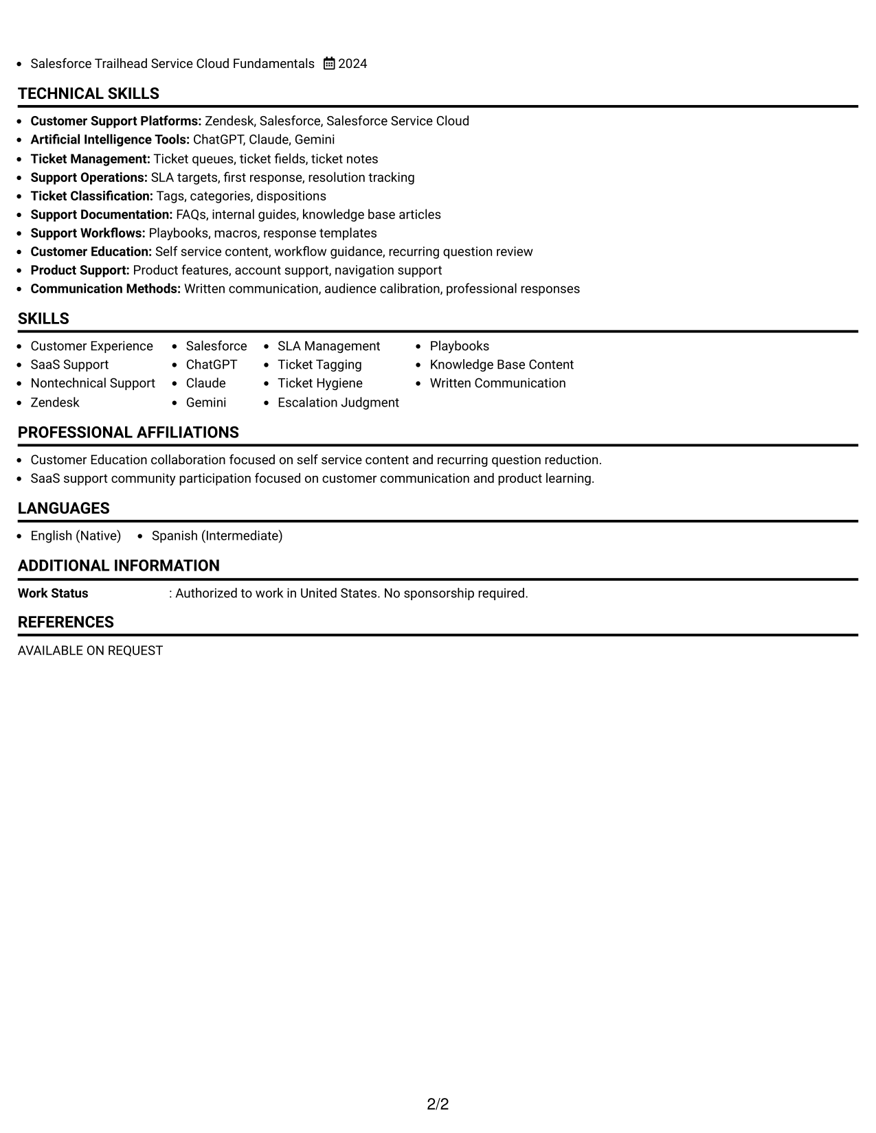 Resume Example Page 2