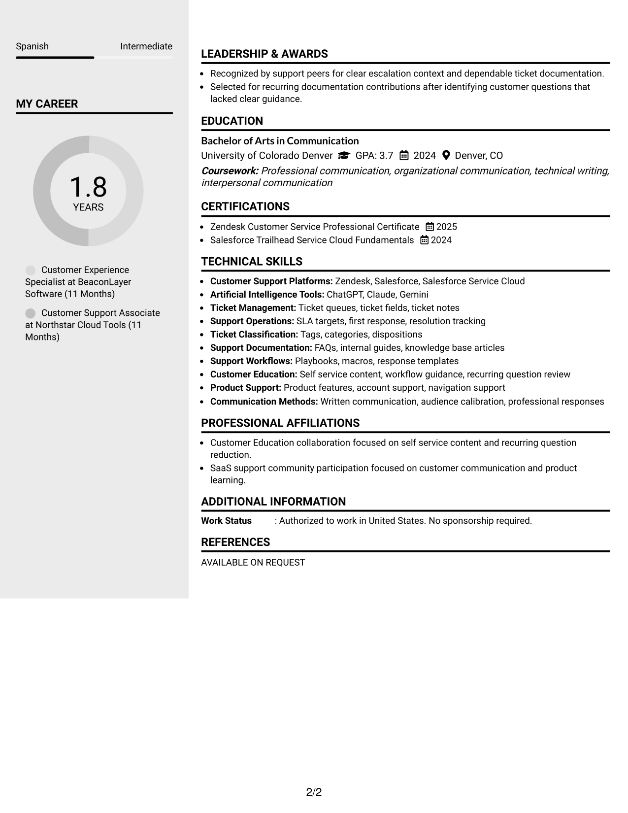 Resume Example Page 2